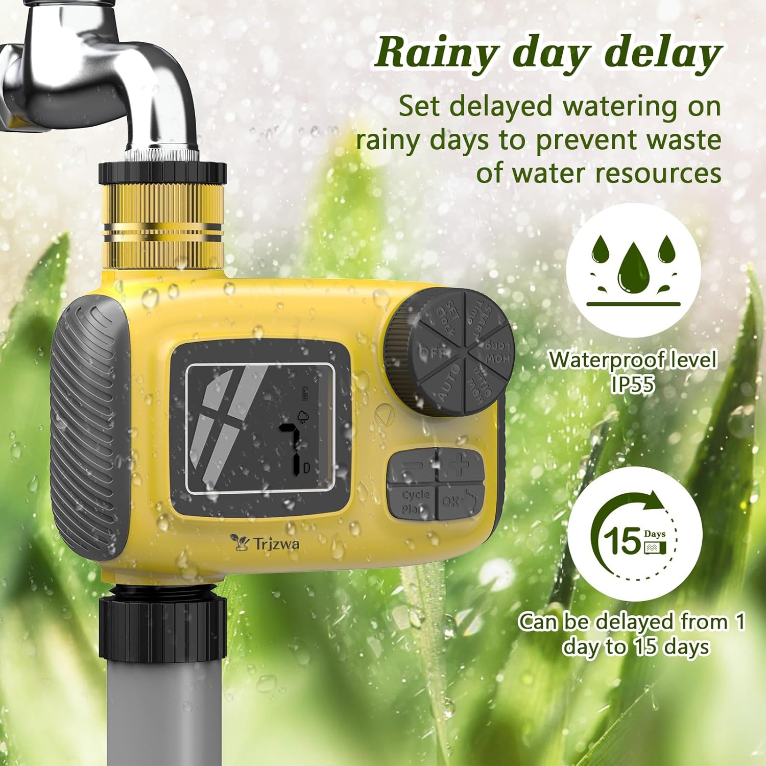 Thumbnail 3 de TRJZWA Water Timer with LCD Display and 3 Separate Programmes (Rain Delay + Child Lock)