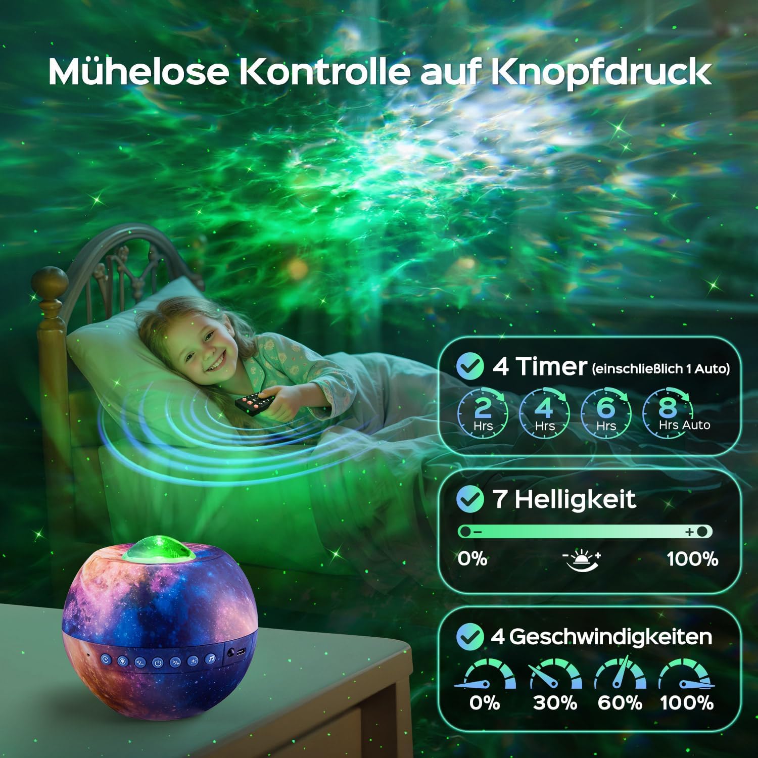 Thumbnail 5 de One Fire Sternenhimmel Projektor für Kinder – mit 15 Farben, 15 Einschlafmusik, Bluetooth & Fernbedienung (lila)