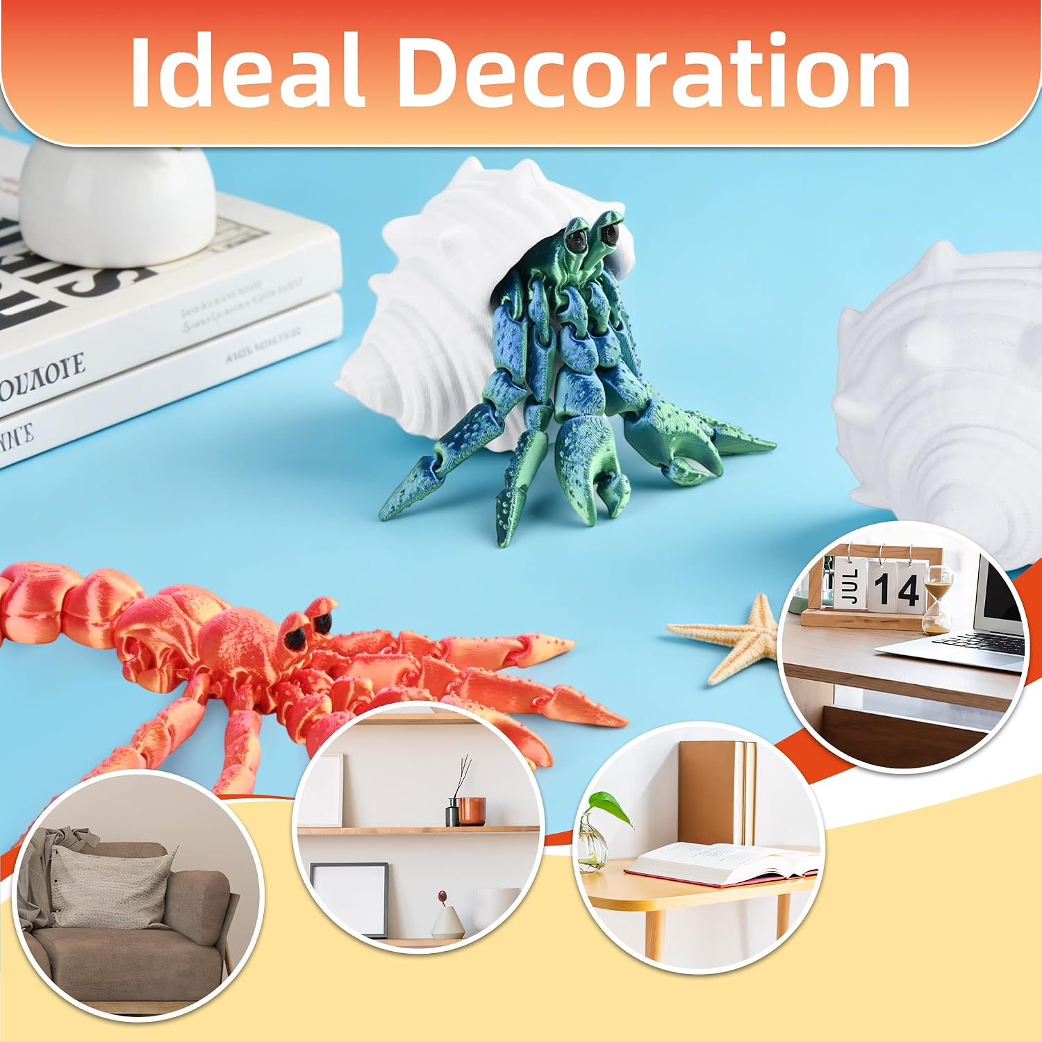 Detalle 2 de meshcraft Teal hermit crab01 3D-Printed Figurine, PLA Desk Toy in Teal