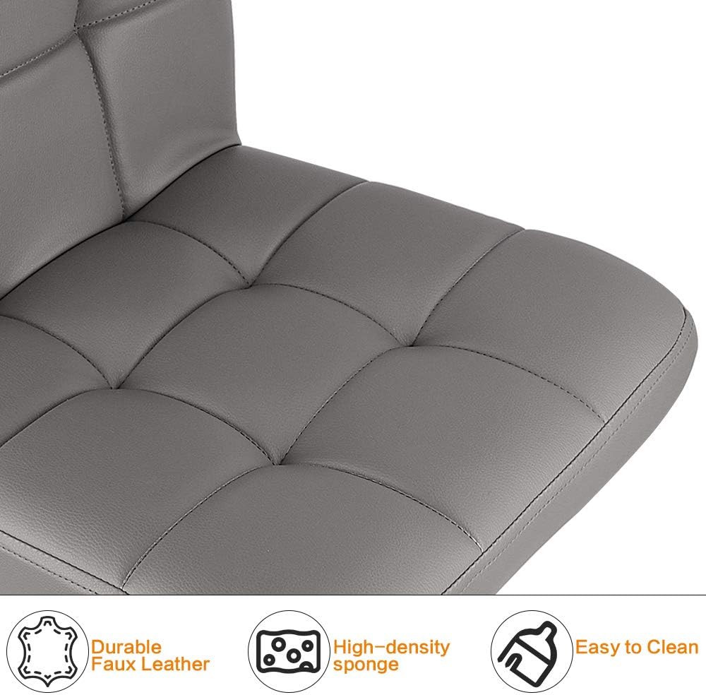Detalle 2 de bigzzia 3 Bar Stool Set of 2, Adjustable Grey Faux Leather Swivel Chairs