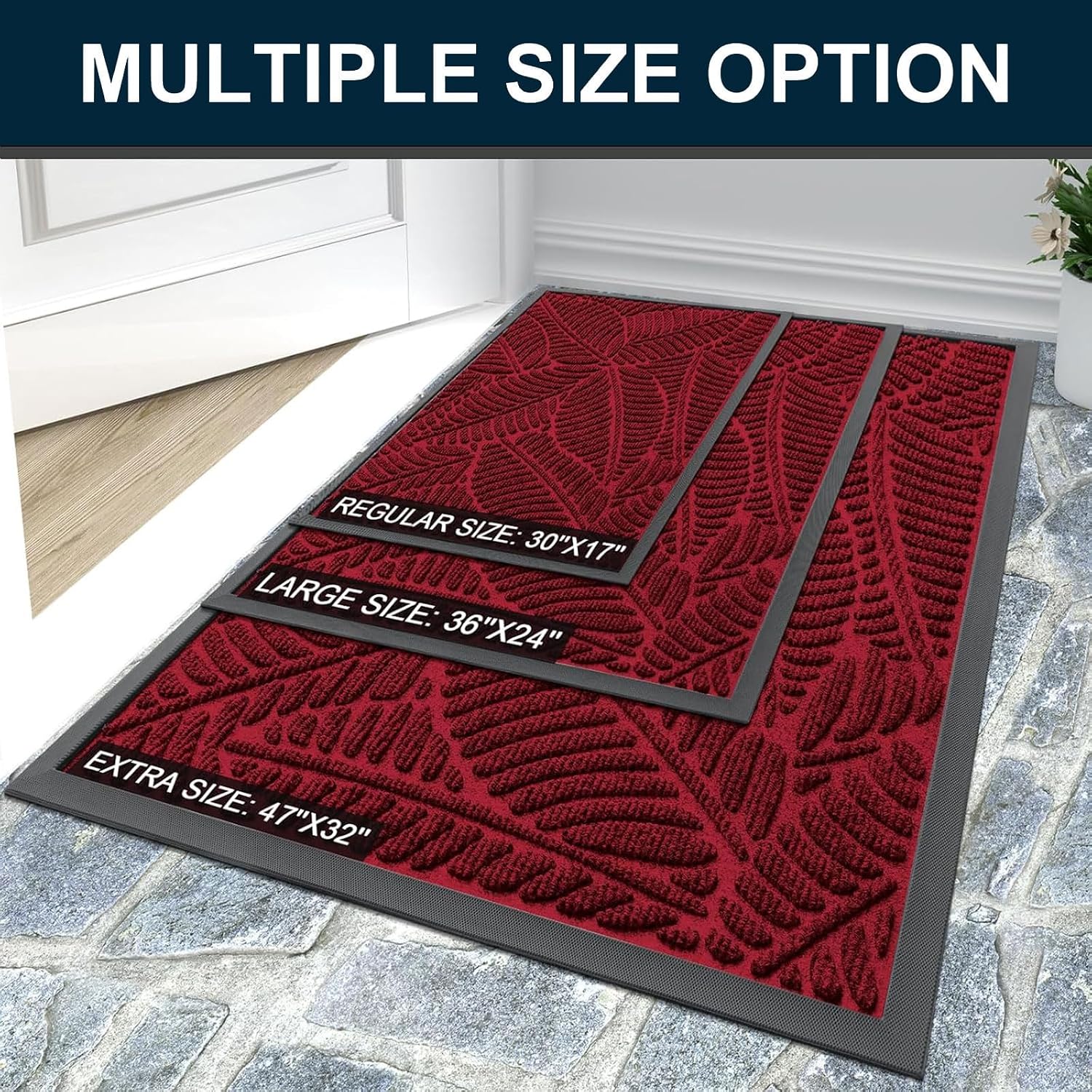 Thumbnail 6 de Colorxy 29.5 x 17-Inch Burgundy Doormat, Low-Profile Rubber Backing