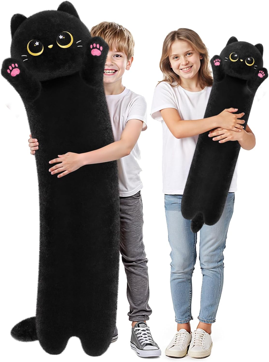 Mewaii 44in long cat plush body pillow (Black Cat) for hugging, lounging and sleep
