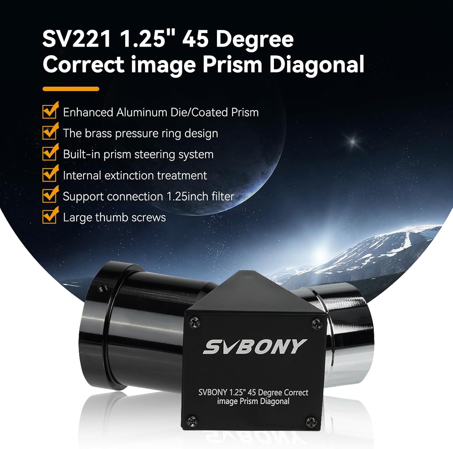 Thumbnail 1 de SvBony SV221 Diagonal Télescope 1,25'' 45° — Prisme Diagonal Érecteur avec Anneau en Laiton