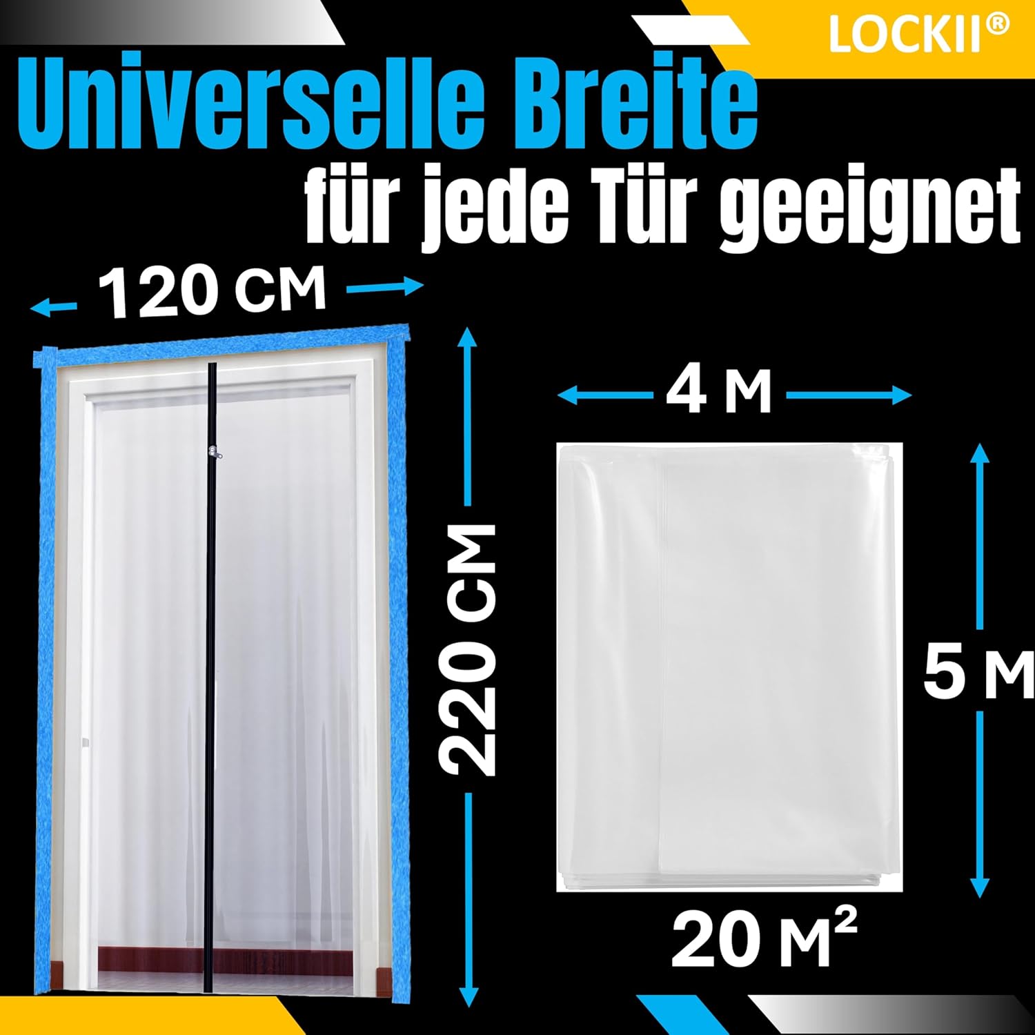 Thumbnail 2 de LOCKII® 2x Staubschutztür mit Reißverschluss (1,20 x 2,20 m) – extra starkes HDPE, wasserdicht & staubdicht