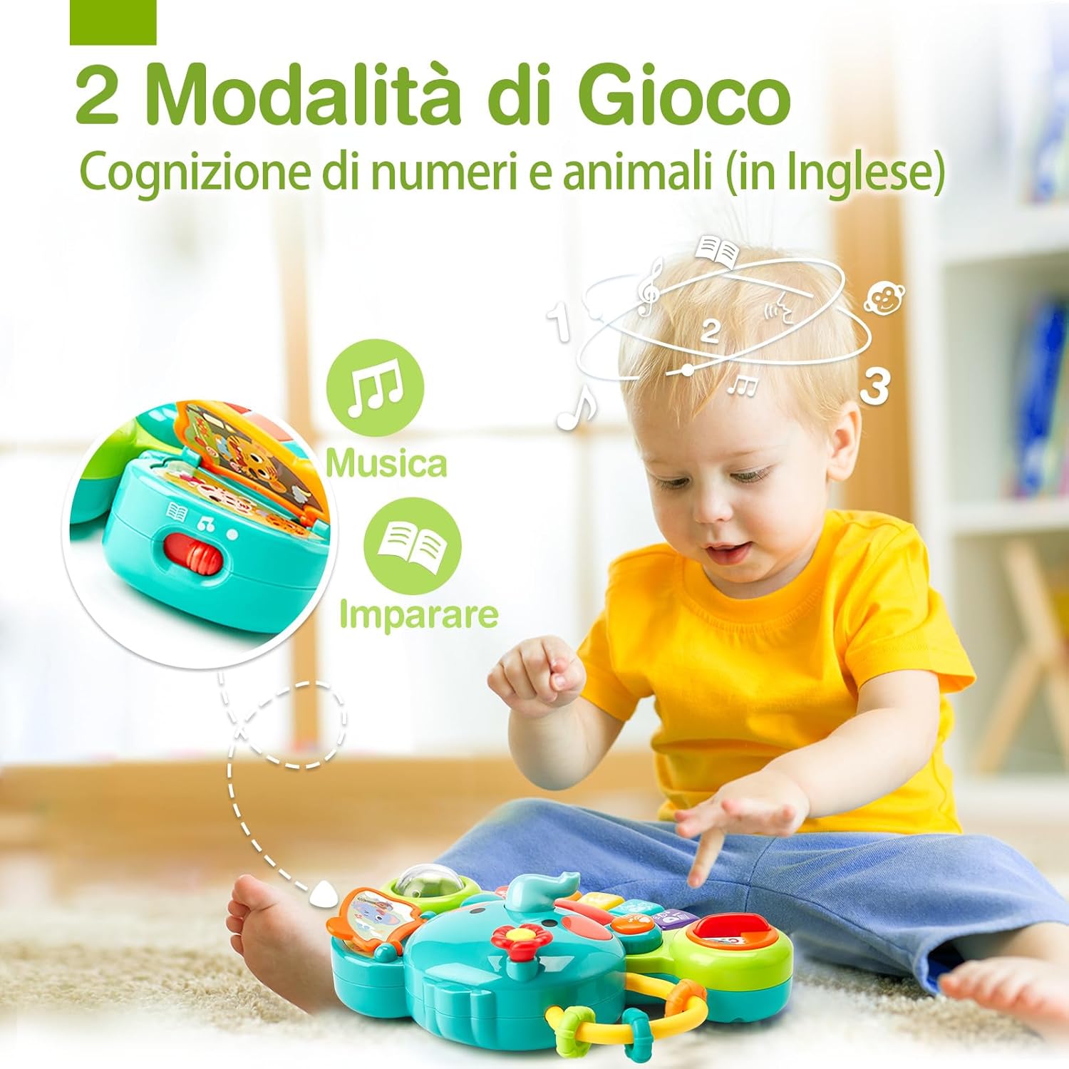 Detalle de hahaland Giochi Musicali Bambini 6 Mesi – Pianoforte-Elefante con Musica e Luci, Tastiera Educativa per Neonato 6–12 Mesi
