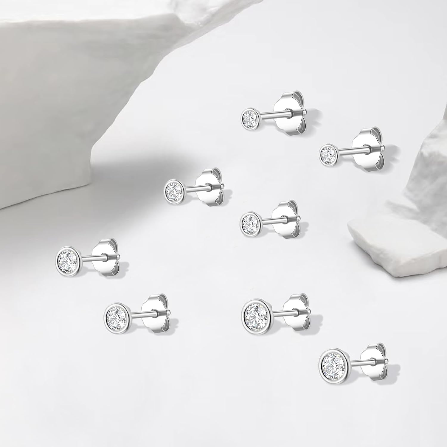 Detalle de Ecripe 925 Sterling Silber Ohrstecker mit Zirkonia – hypoallergene Cubic-Zirkonia-Studs für Frauen