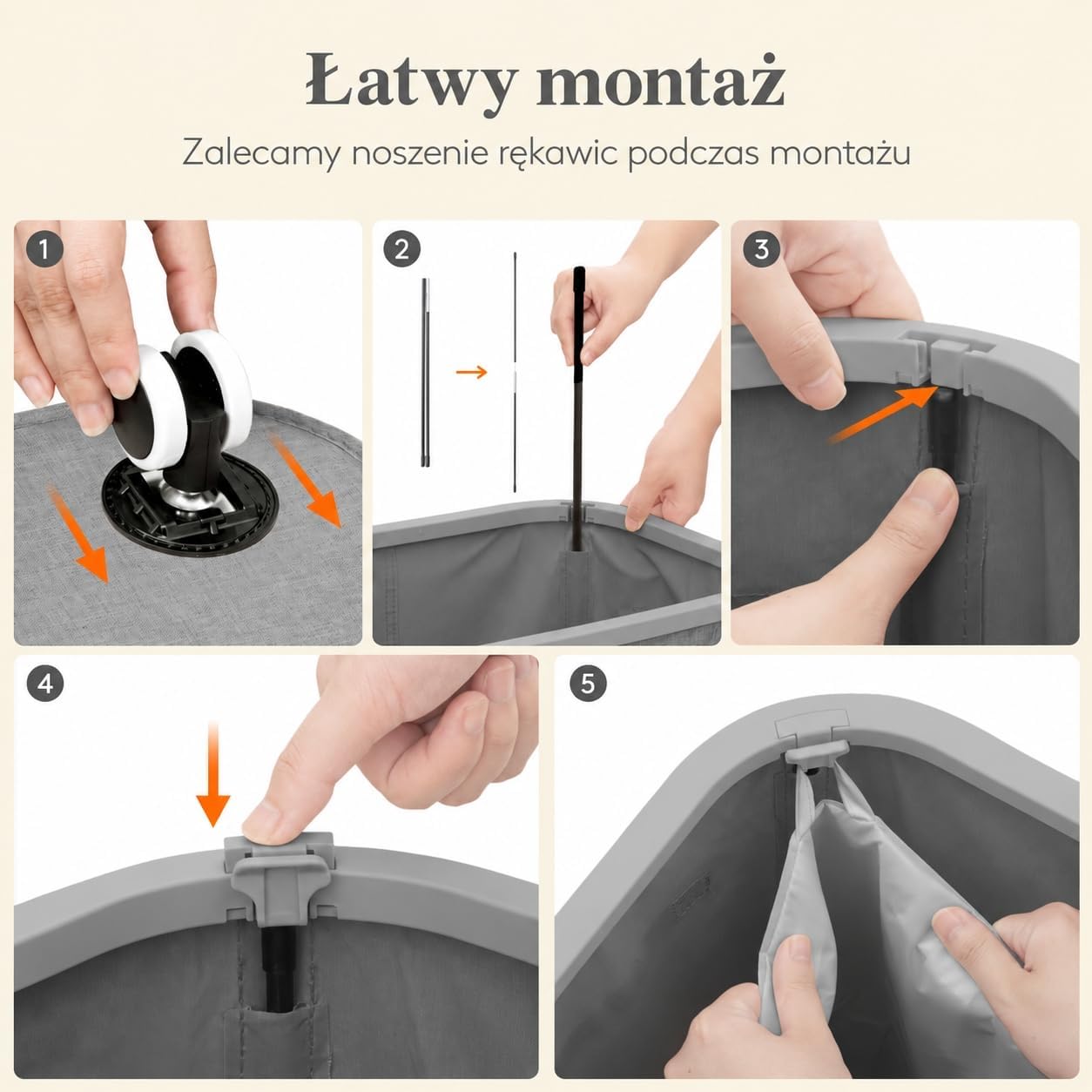 Detalle de Lifewit 24599 – kosz na pranie 105 l z pokrywą i kółkami, jasnoszary