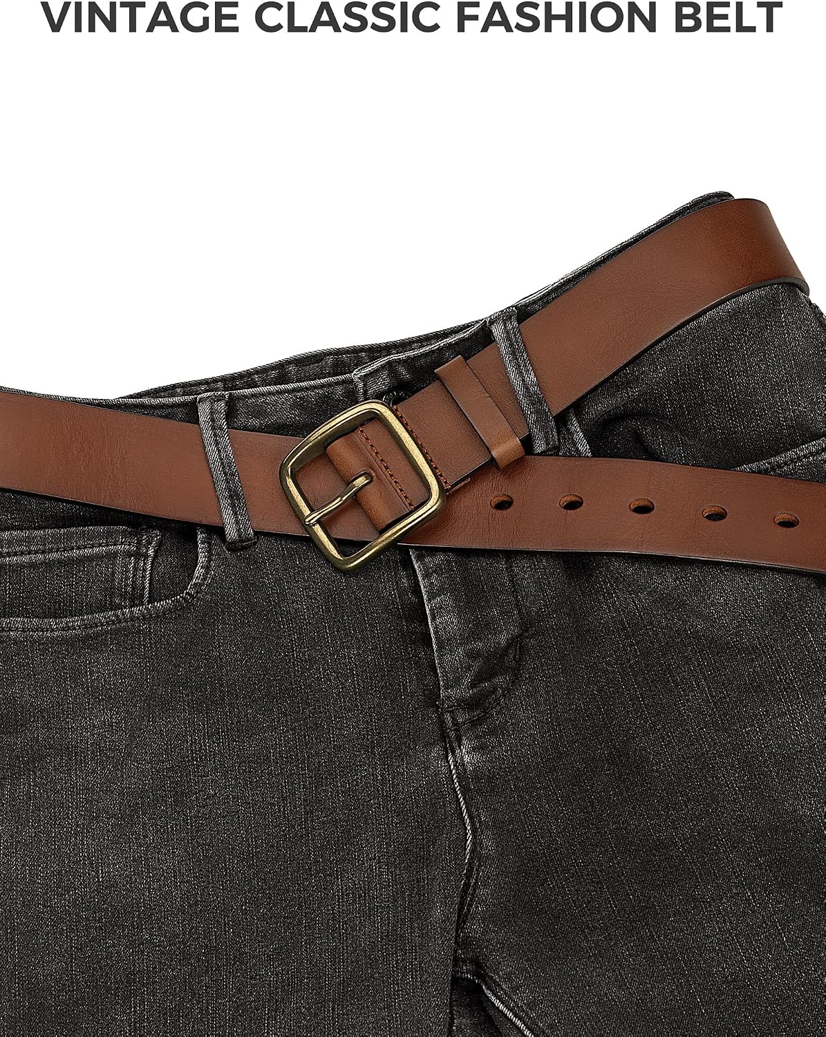 Detalle de wolksprong Full-Grain Leather Work Belt, 4mm Thick with Solid Brass Buckle