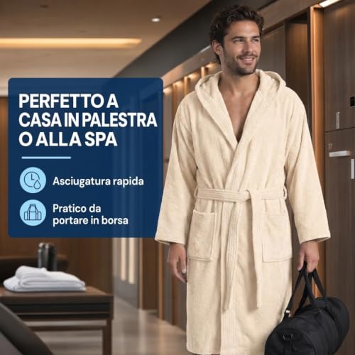 Detalle de Caleffi Accappatoio Uomo Donna Spugna 100% Cotone con Cappuccio e Cintura