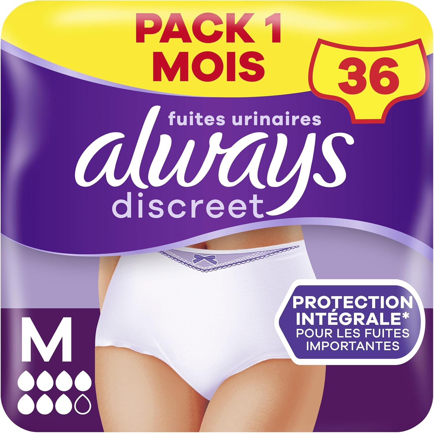 Detalle de Always Discreet 36 Culottes Incontinence Femme Plus, Taille M, Blanc – Protection Très Absorbante