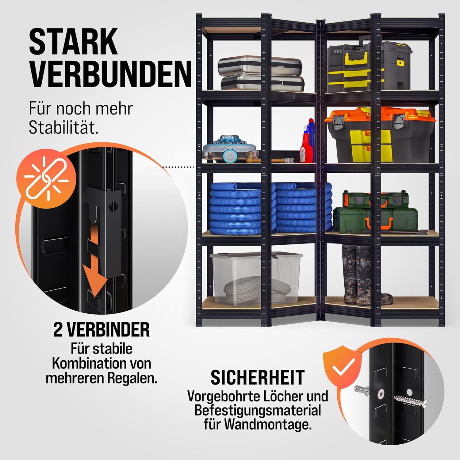 Thumbnail 5 de Monzana 3er Set Schwerlastregal Eckregal (2625 kg) mit MDF-Platten, schwarz – modular & steckbar
