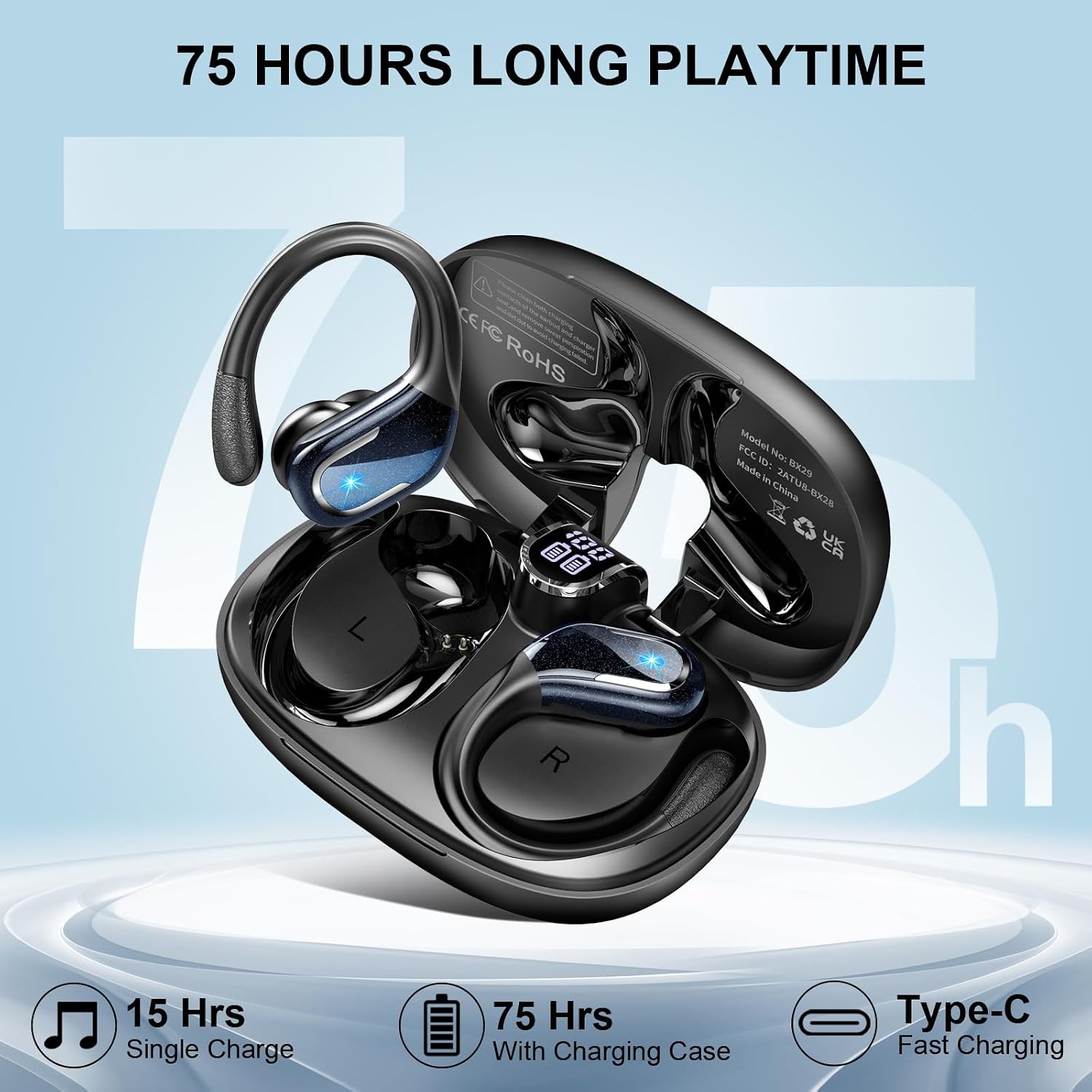 Detalle de Wireless Earbuds, 2026 Bluetooth 5.4 Sport Headphones with 75H Playback and IPX8 Waterproofing