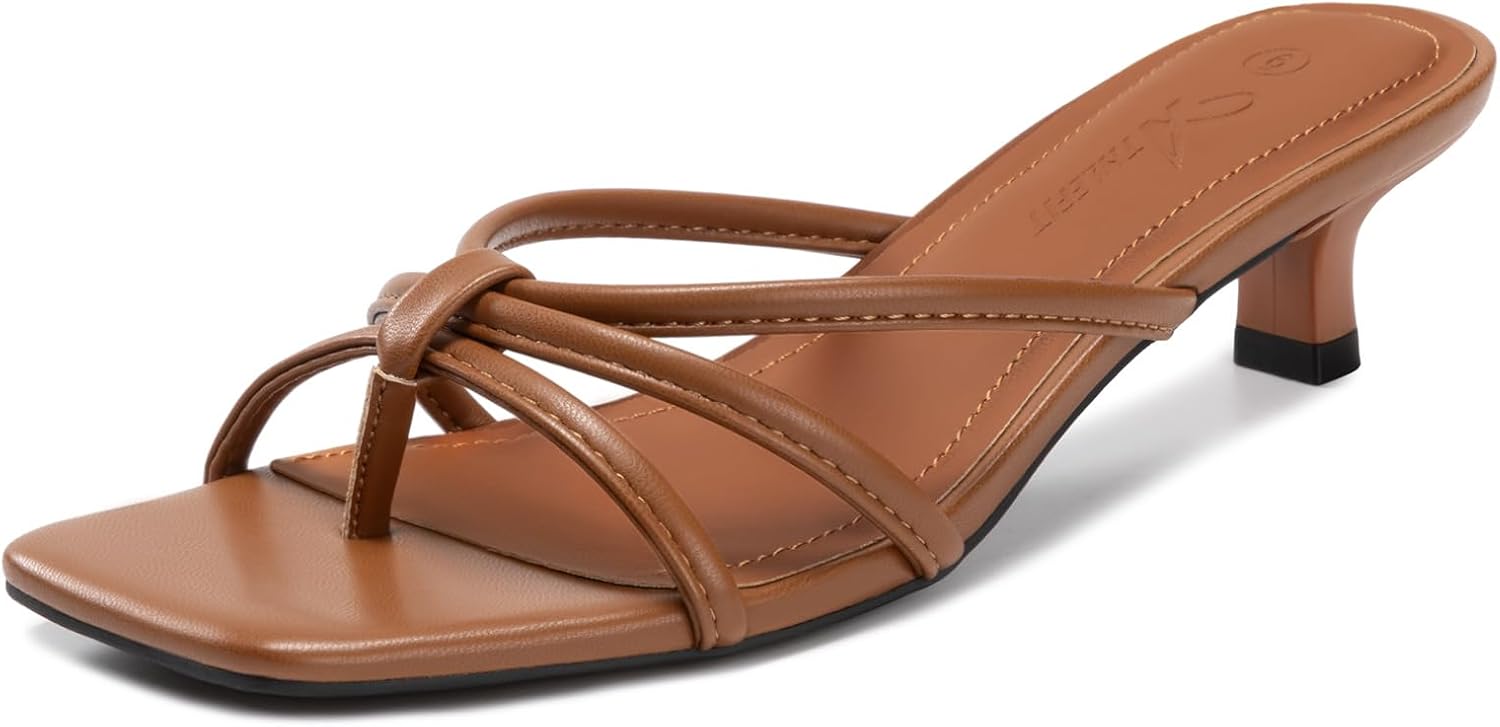 Thumbnail 6 de Athlefit Kitten Heels for Women Square Toe Strappy Thong Slip-On Sandals