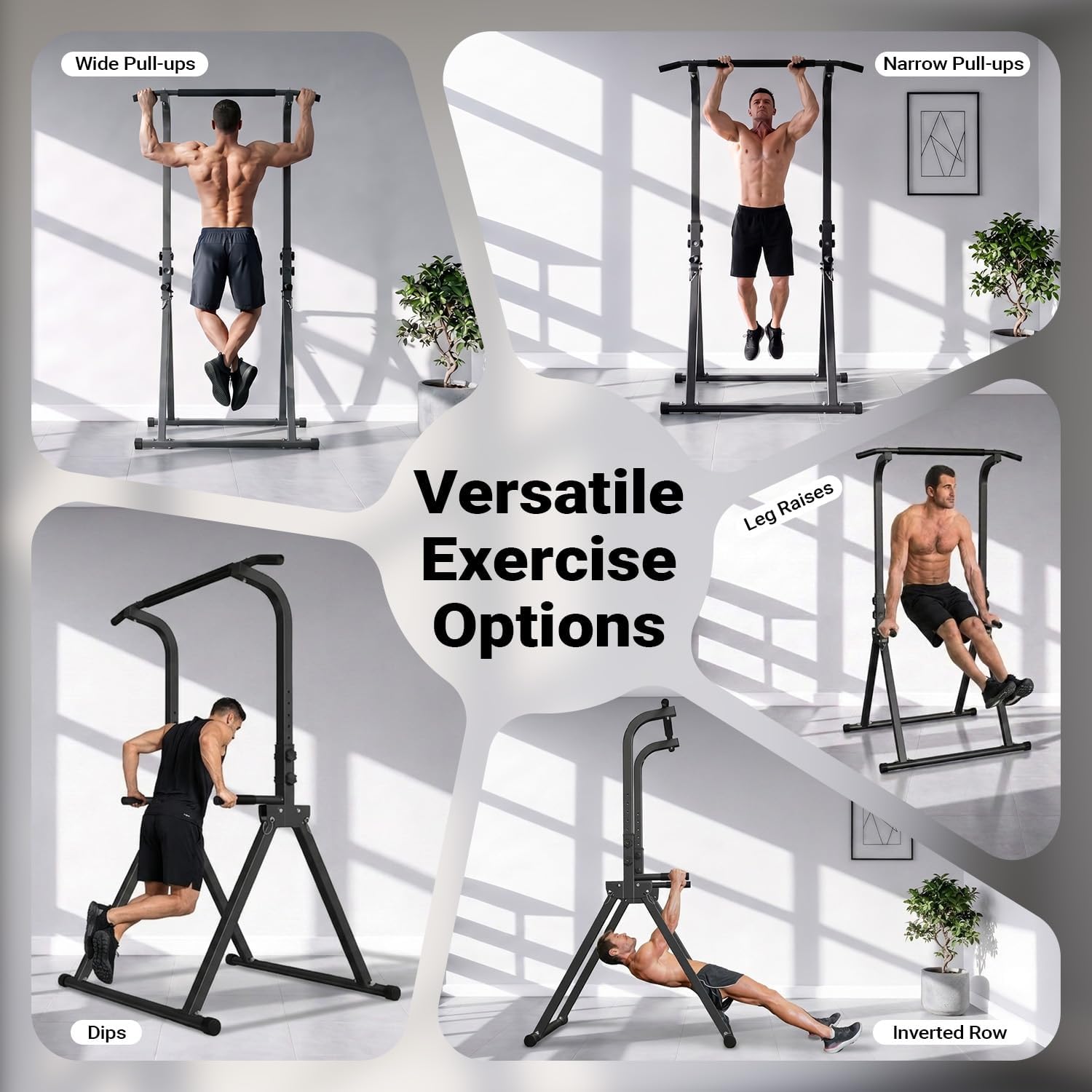 Detalle 2 de YYJO Foldable Power Tower Pull-Up and Dip Station, Adjustable Height, 350 lb Capacity