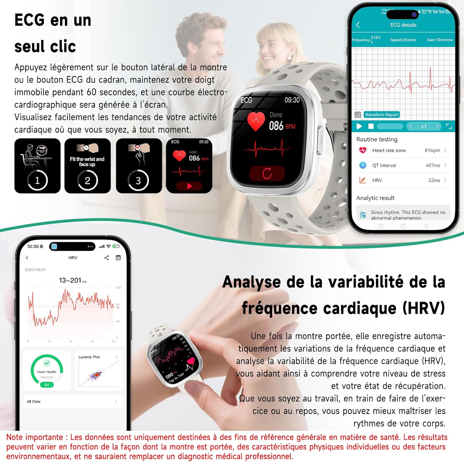 Thumbnail 1 de YYKY Montre Connectée ECG+HRV et IMC – Santé au poignet avec écran 1,72" et SOS