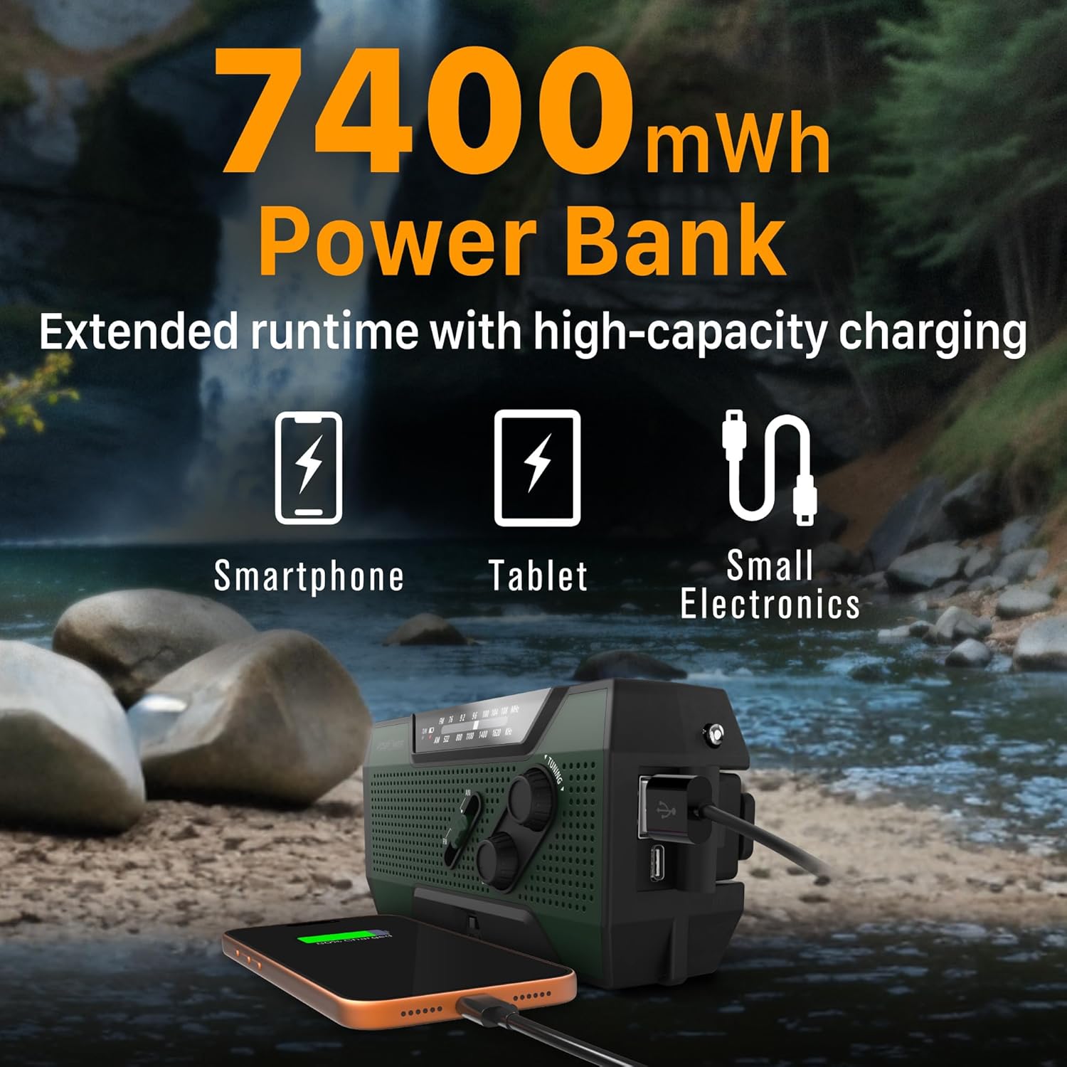 Detalle de FosPower FOSPWB-2376 : radio d’urgence météo portable avec batterie rechargeable 7400 mWh