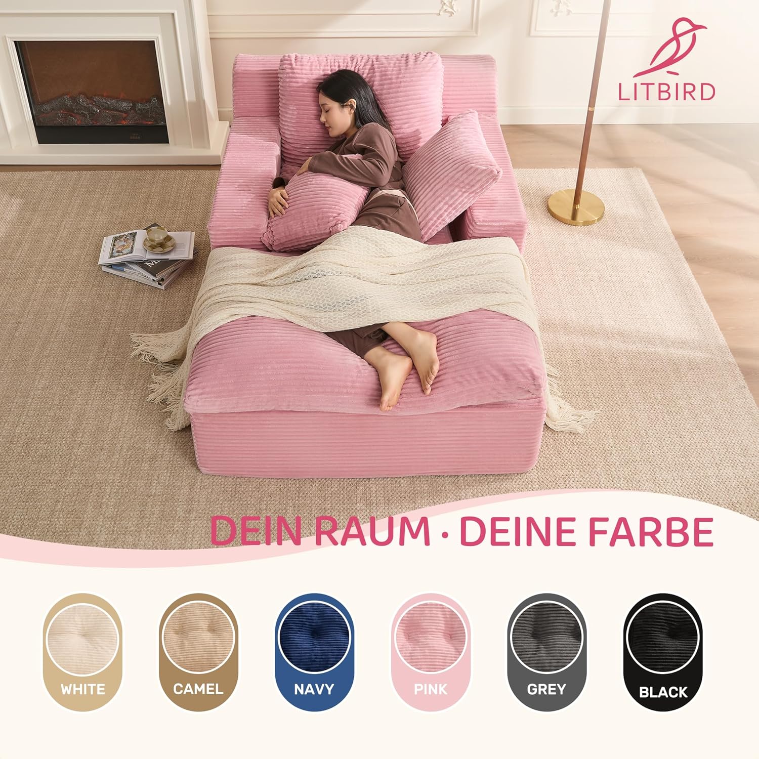 Thumbnail 4 de Litbird 160 cm Chaiselongue Loungesofa als Boneless Bodensofa & Schlafsofa mit Schlaffunktion