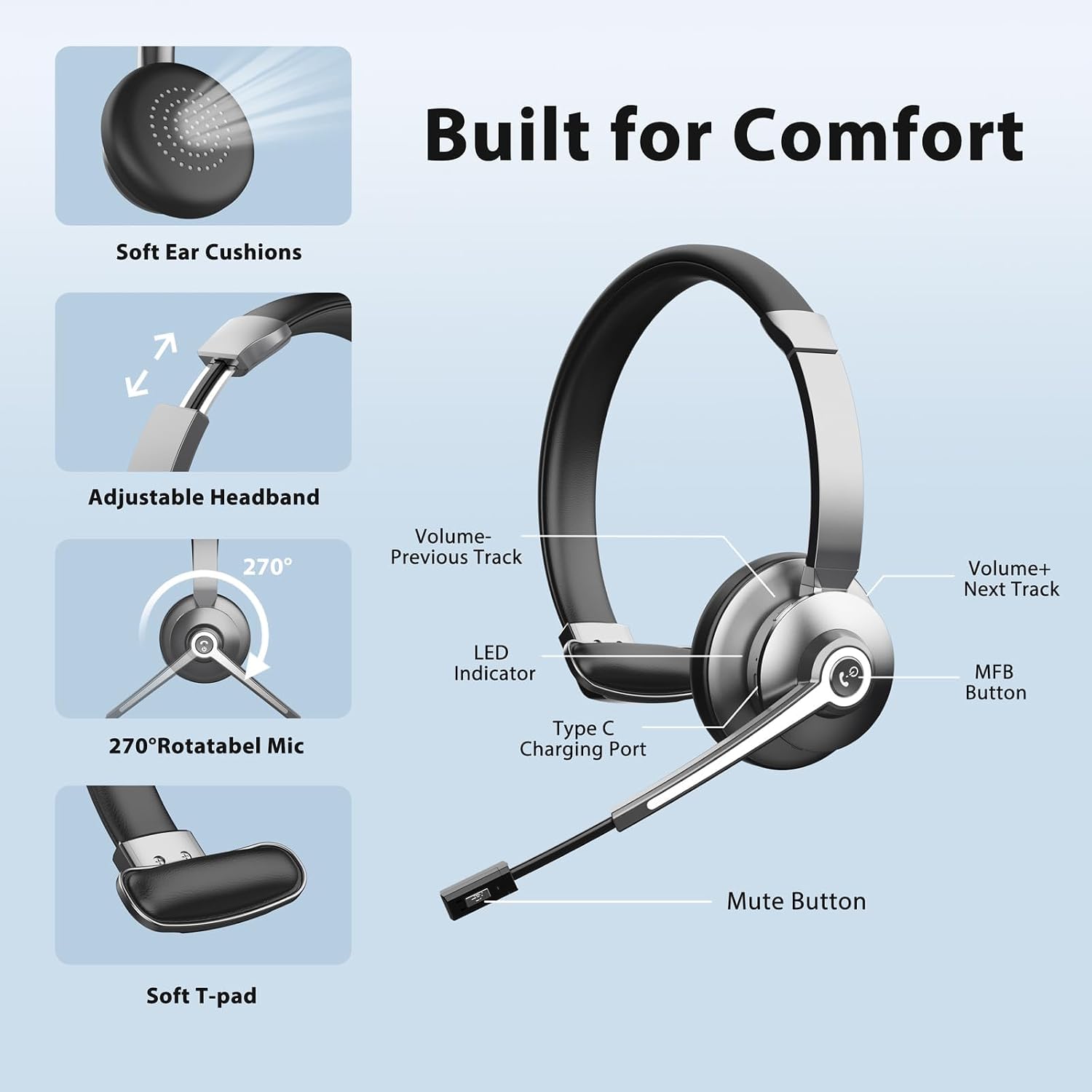 Detalle de Vonztek Wireless Headset with Microphone: A Practical Office Companion