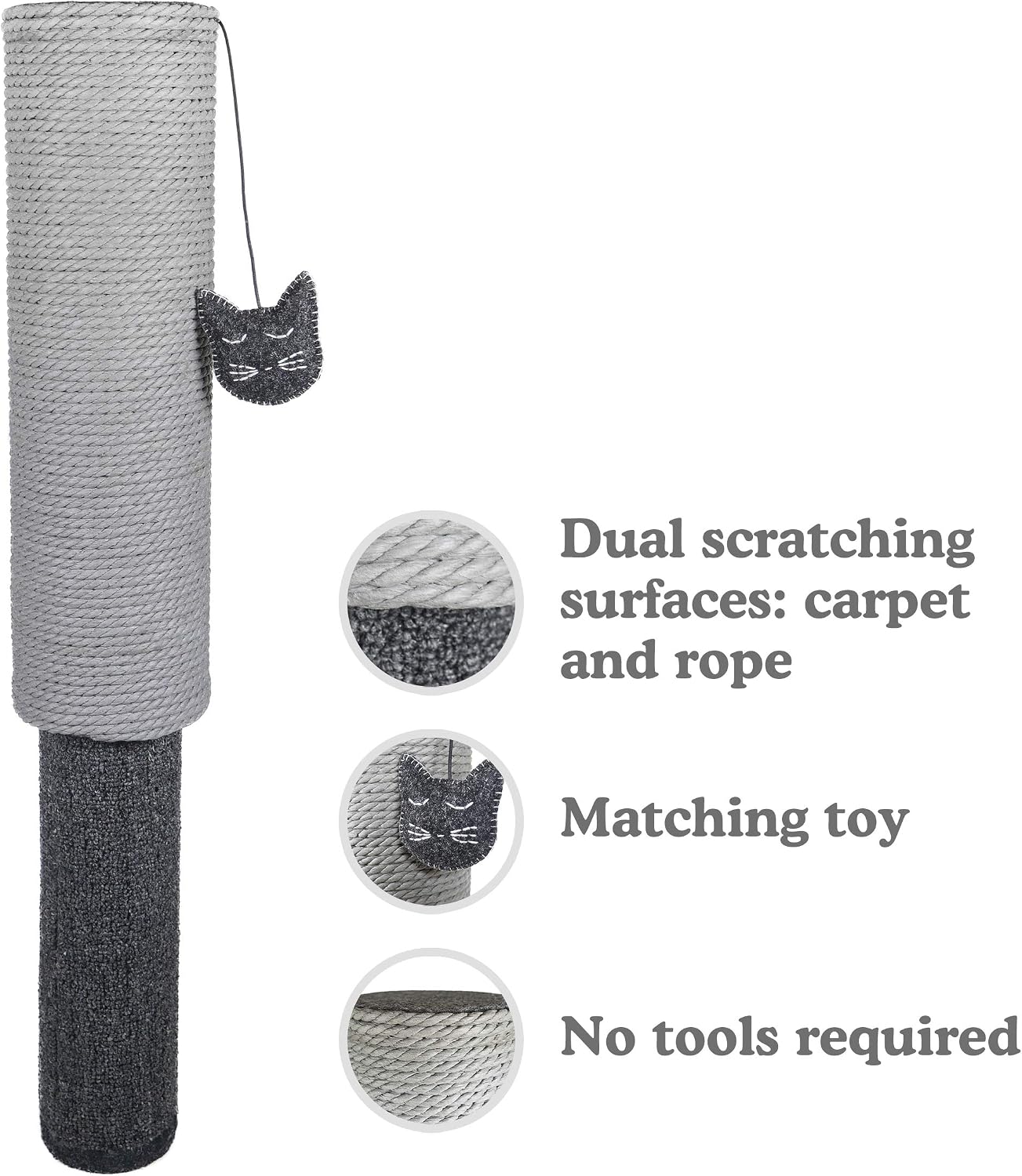 Detalle 2 de Rosewood Charcoal Adjustable Pole Scratcher – Grey Cat Scratching Post with Twist-to-Adjust Feature