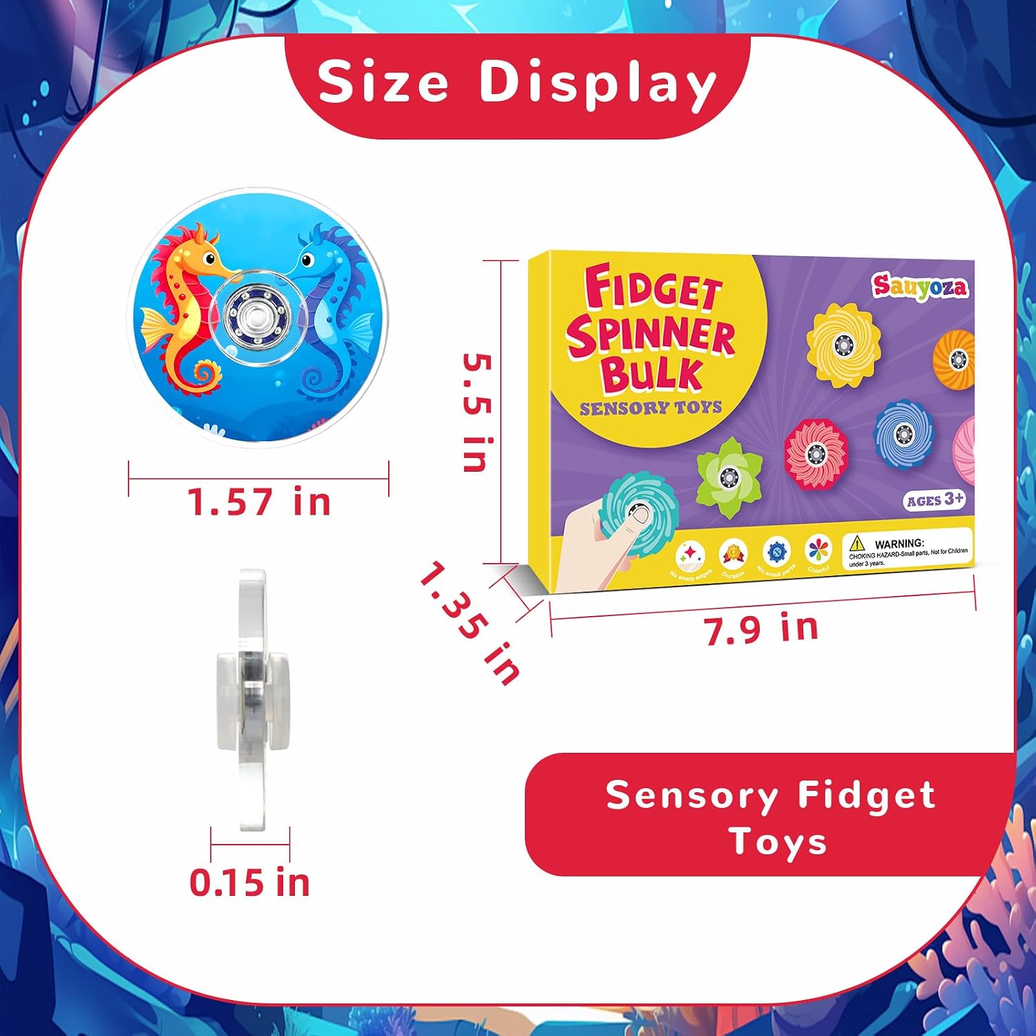 Thumbnail 1 de Sauyoza 52-Pack Ocean Fidget Spinners, Metal Party Favors and Classroom Rewards