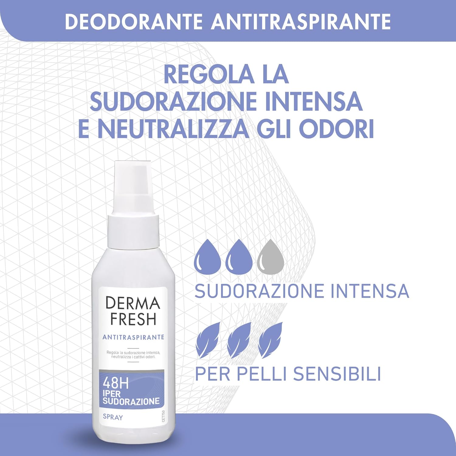 Detalle de Dermafresh Ipersudorazione Efficace 48H: Deodorante antitraspirante spray 100 ml, senza alcool, delicato sulla pelle