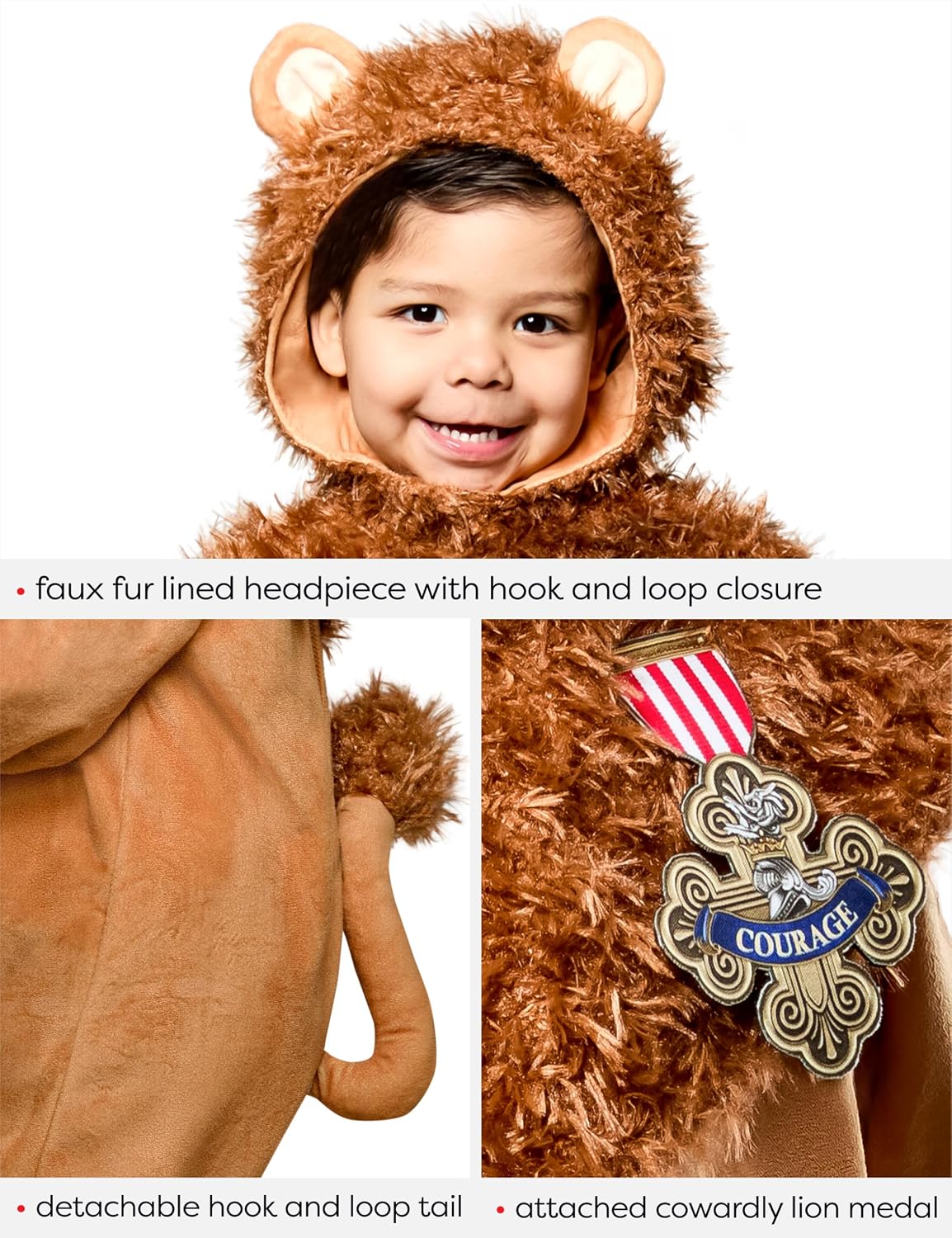 Detalle 2 de Rubies Wizard of Oz Cowardly Lion Toddler Costume with Plush Jumpsuit