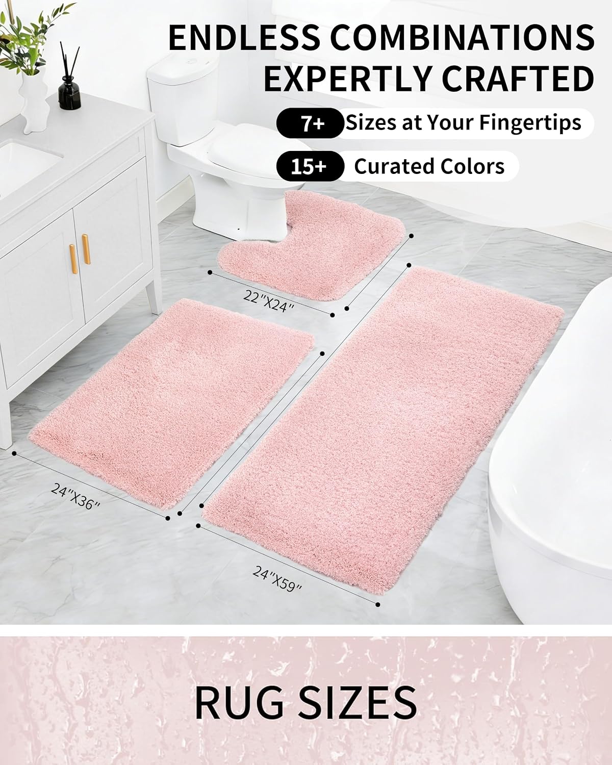 Detalle 2 de Ruggnovea 70x24 Ultra Thick Non-Slip Pink Bath Rug