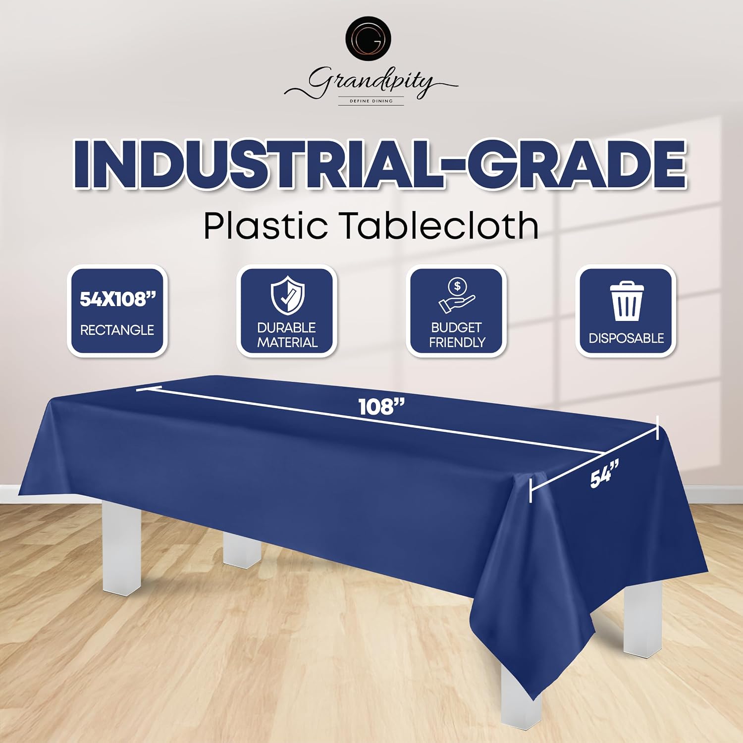 Thumbnail 1 de Grandipity Navy Blue Plastic Table Cloths (6 Pack) — 54 x 108 inches for Rectangle Tables