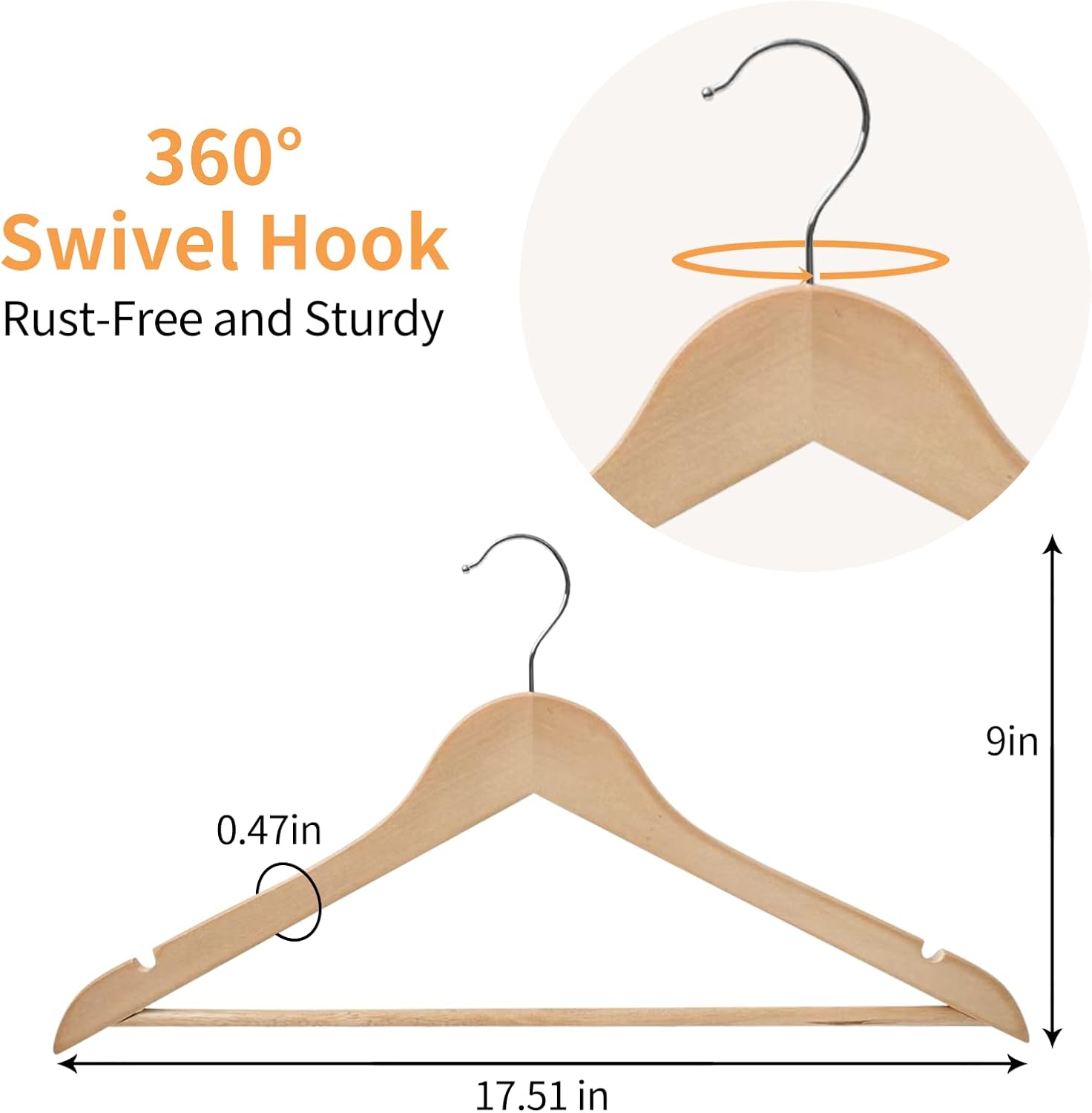 Thumbnail 1 de REQUISITE NEEDS Wooden Coat Hangers 40 Pack – Wide Shoulder, 360° Rotating Hook, Natural Maple Wood