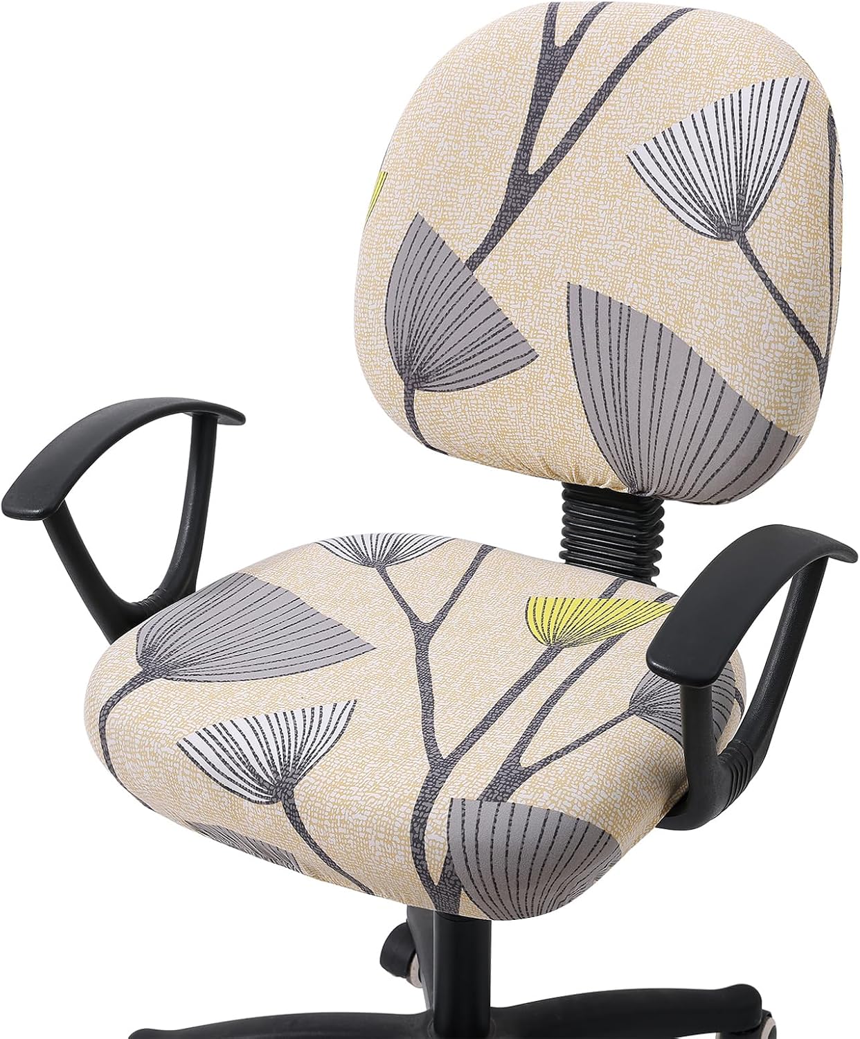 Detalle de Smiry Stretch Printed Office Chair Cover for Seat and Back, Washable Yellow and Gray