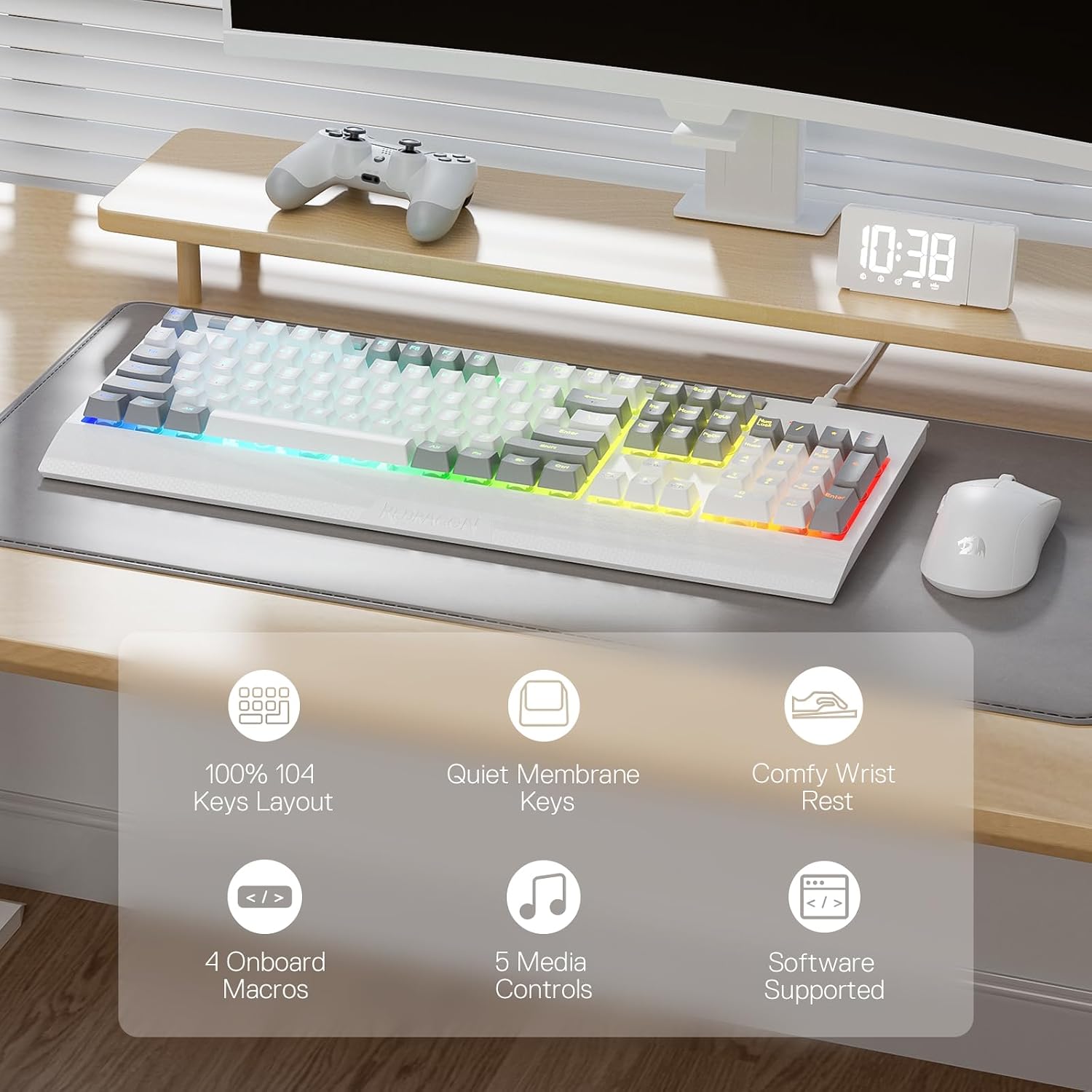 Detalle 2 de Redragon K525 RGB Backlit Membrane Gaming Keyboard with Multimedia Keys and Macro Controls