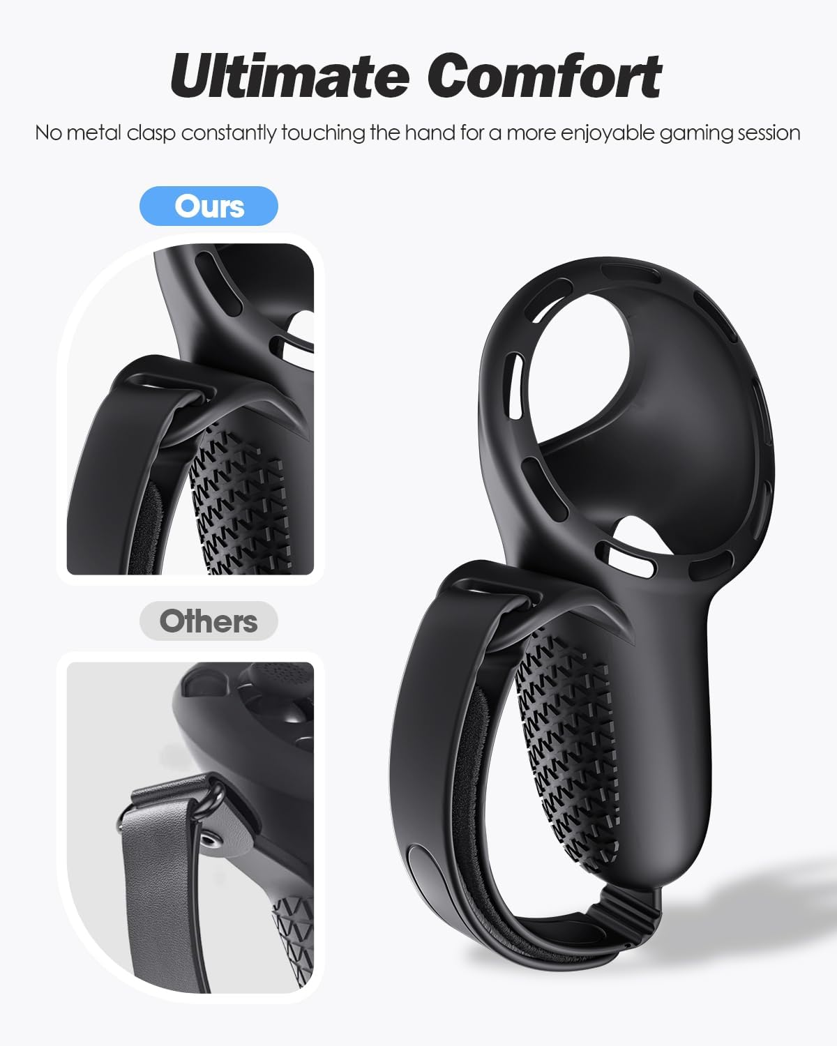 Detalle de SUPERUS Controller Grips Cover for Meta Quest 3S/Quest 3 – Anti-slip Silicone Case with Adjustable Knuckle Straps