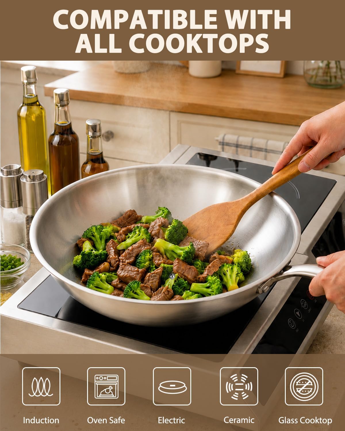 Thumbnail 4 de LOLYKITCH 12 Inch Tri-Ply Stainless Steel Wok Pan