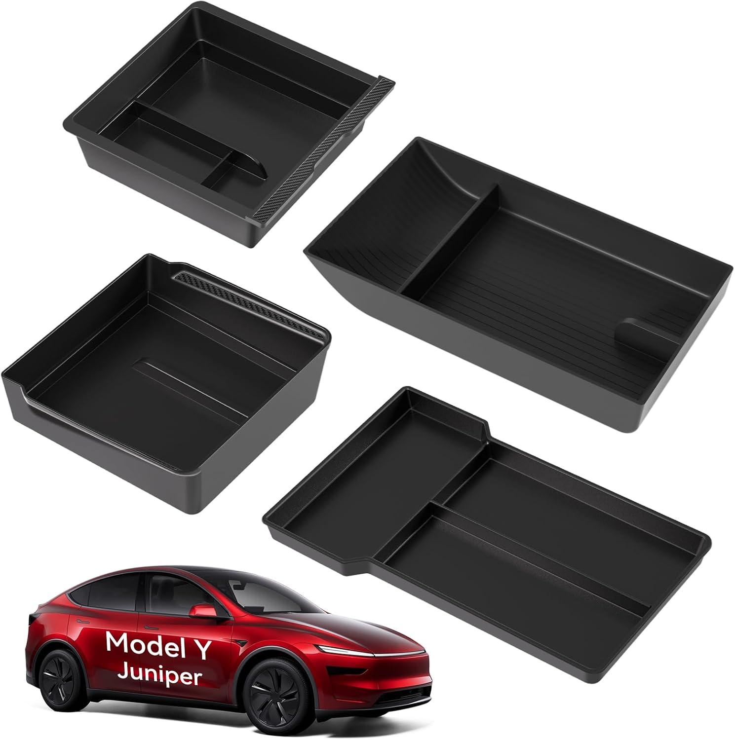 Detalle de VIHIMAI 4-teiliges Mittelkonsolen-Organizer-Set für Tesla Model Y 2025 Juniper (Schwarz) mit Unterteilungen