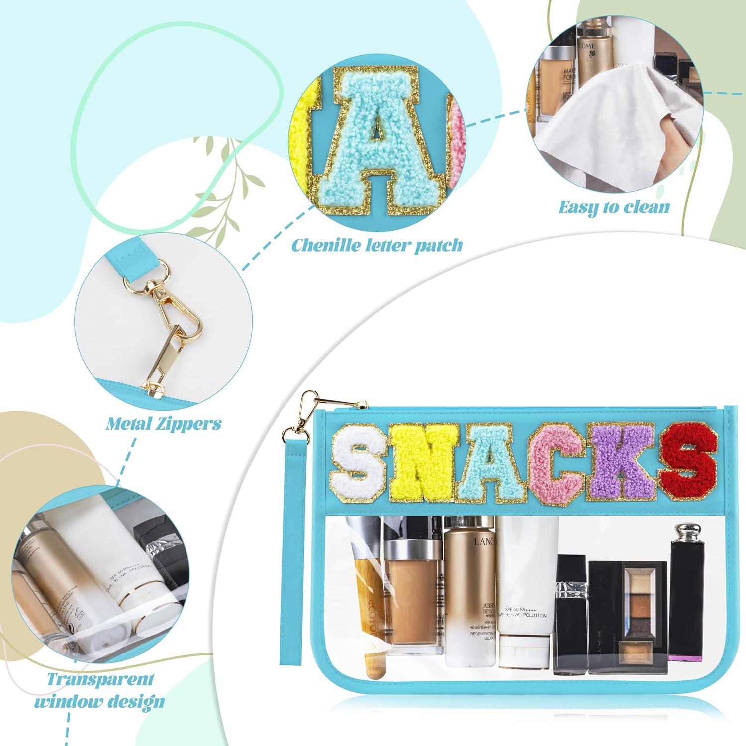 Thumbnail 2 de Buycard Snack Bag for Travel with Chenille Letter Patch – Preppy, Water-Resistant Pouch