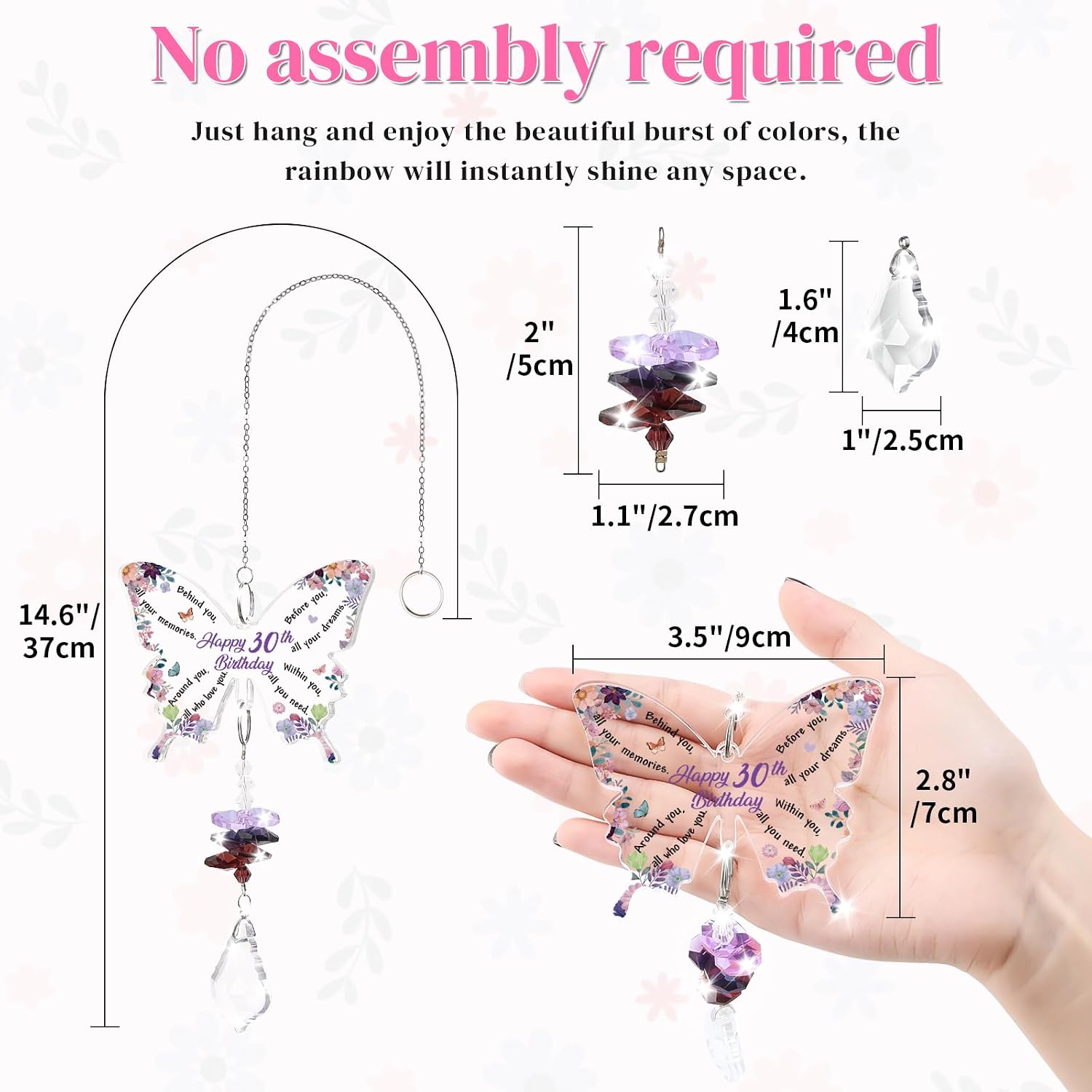Thumbnail 6 de KAAYEE 30th Birthday Butterfly Crystal Suncatcher Gift – Amethyst Pendant, Engraved Keepsake