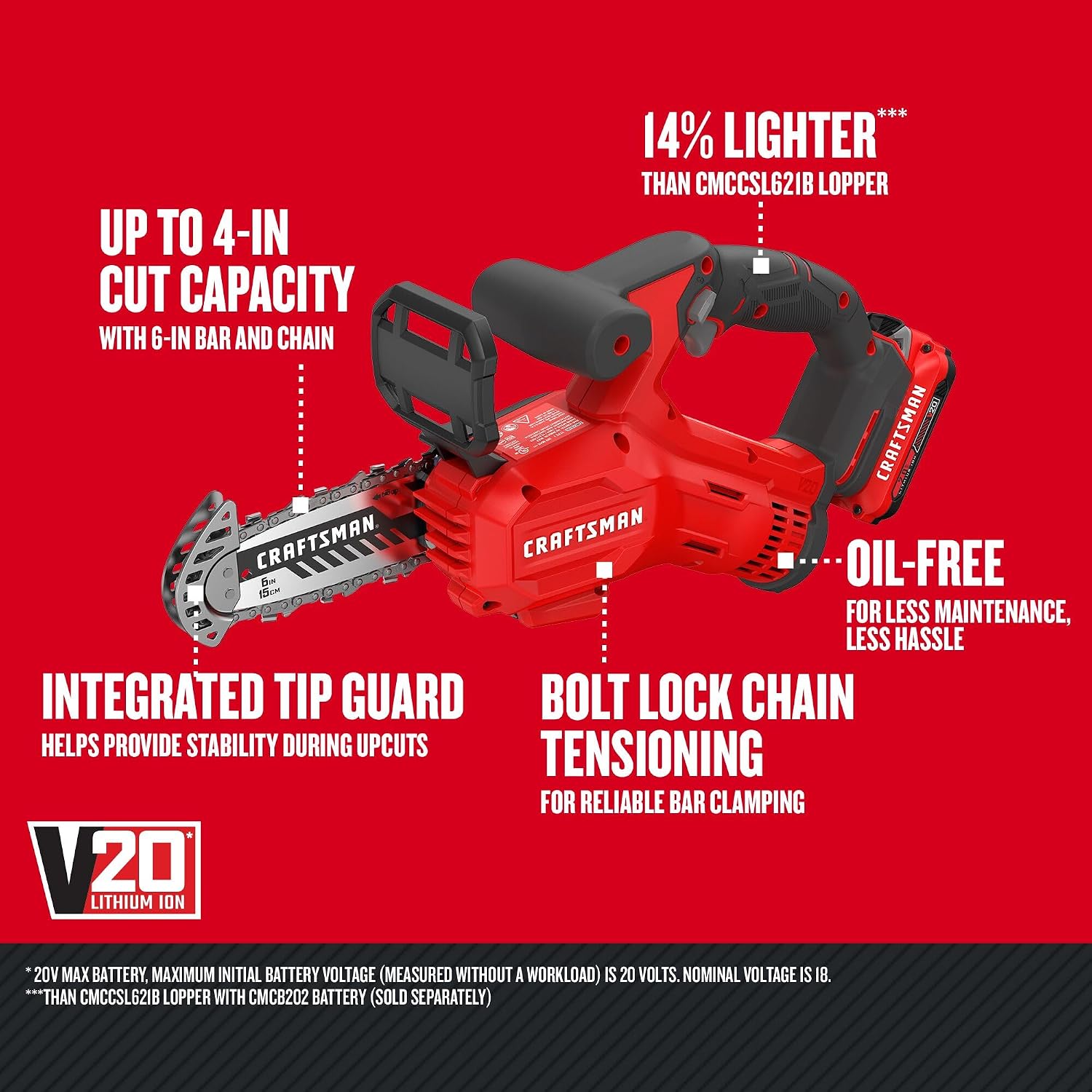 Detalle 2 de CRAFTSMAN Cordless Pruning Chainsaw, 2.0Ah
