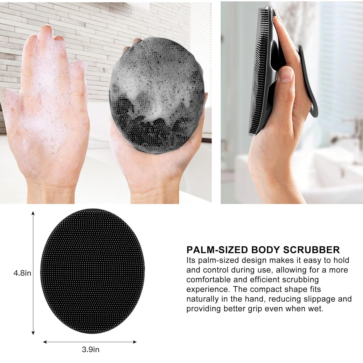 Detalle de INNERNEED Weicher Körperschrubber aus Silikon (schwarz) – Handbürste für sanftes Peeling & Massage in der Dusche