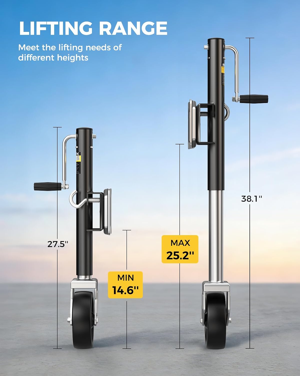 Detalle de KYX Boat Trailer Jack 1500 lbs with 8-Inch Wheel and 10.6" Lift