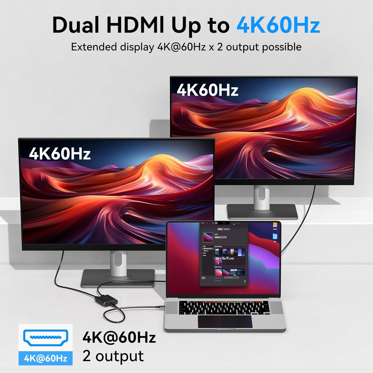 Thumbnail 4 de DGYBDFC USB‑C to Dual HDMI Adapter (Dual 2 Monitors, up to 4K@60Hz) for MacBook & Laptops
