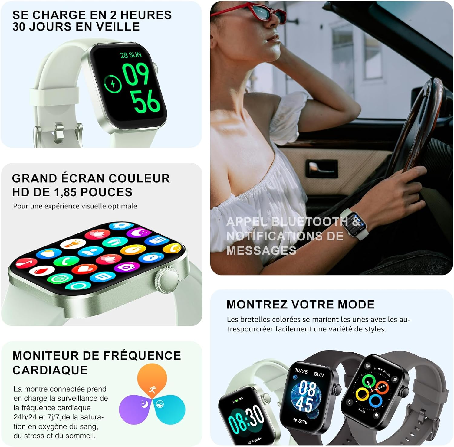 Thumbnail 3 de Montre connectée Bluetooth P2 (1,85”) : appels, 140+ modes sport, cardio et suivi du sommeil, étanche IP68