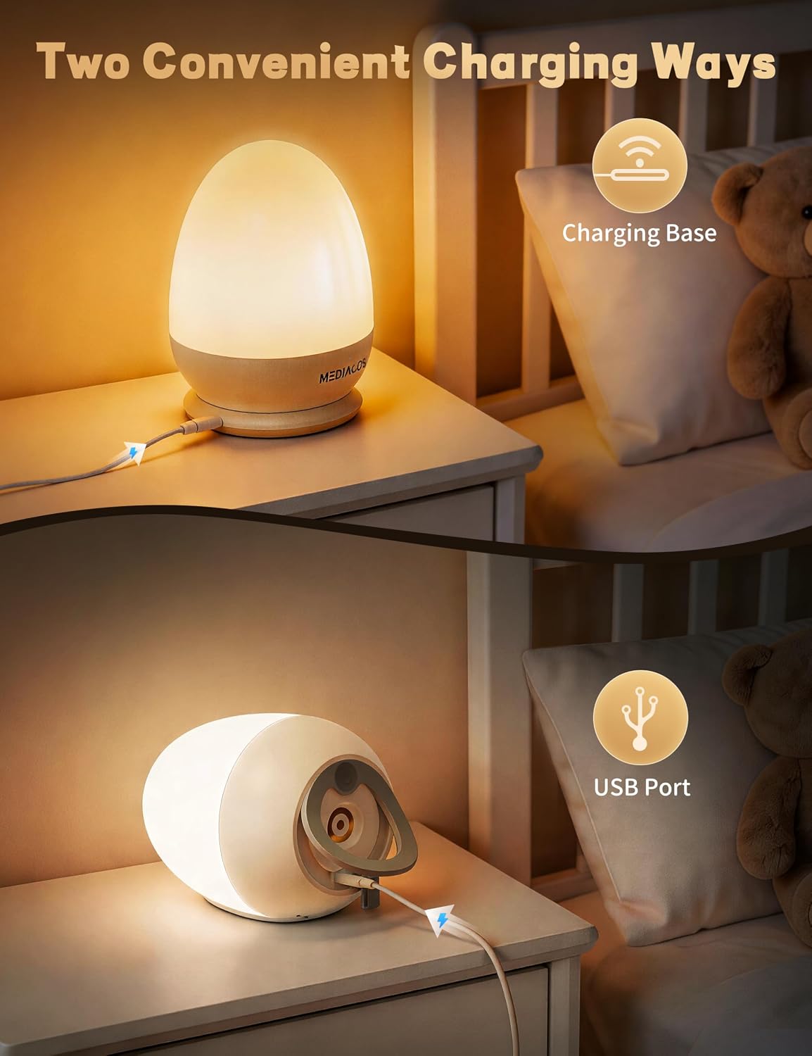 Detalle 2 de MediAcous ME-NL02 Egg Night Light with Touch Dimming and 1-Hour Timer