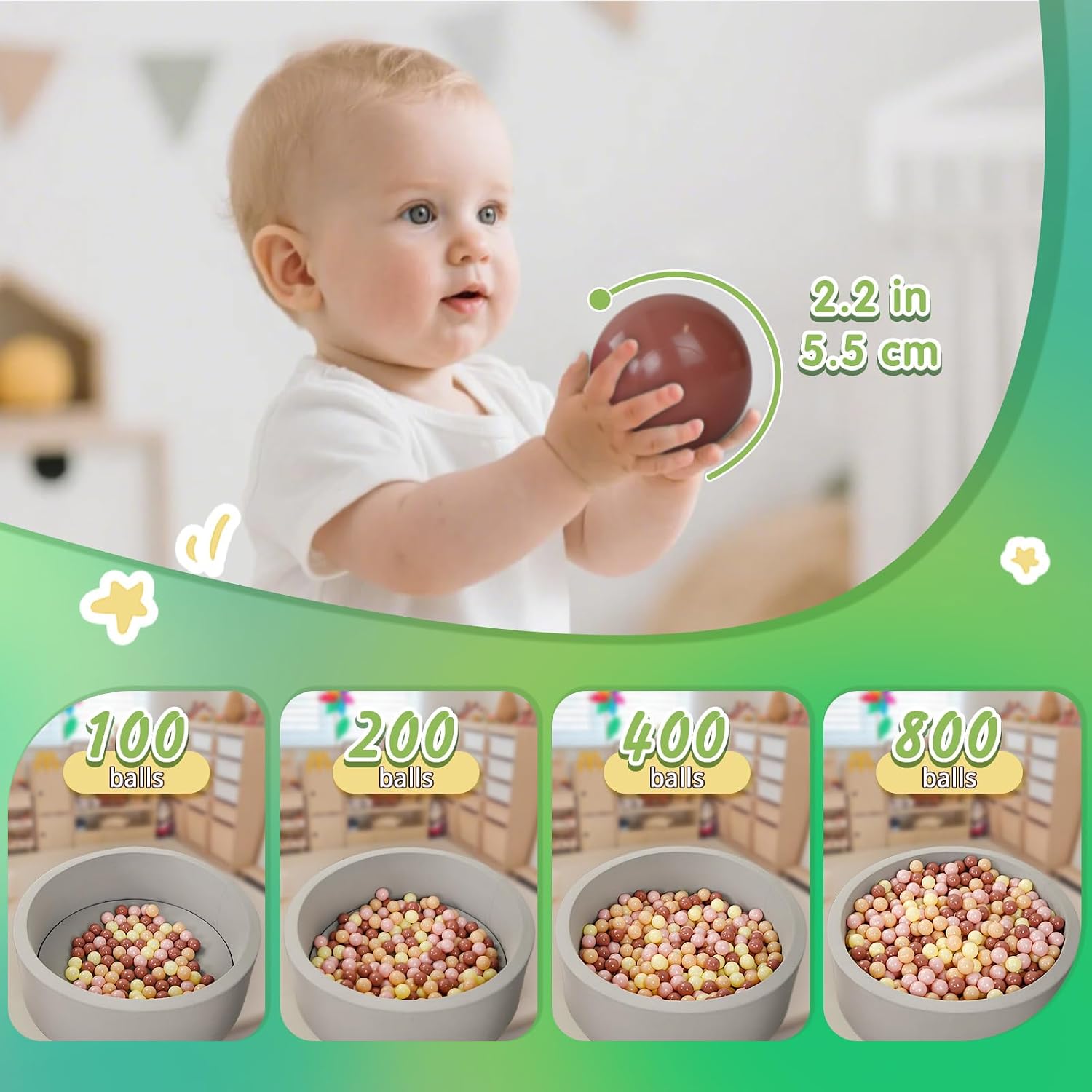 Detalle de TRENDPLAY 2.2 Inch Plastic Ball Pit Balls (Pack of 50, 100, 200, 500) – Non-Toxic, Colorful Fun for Toddlers