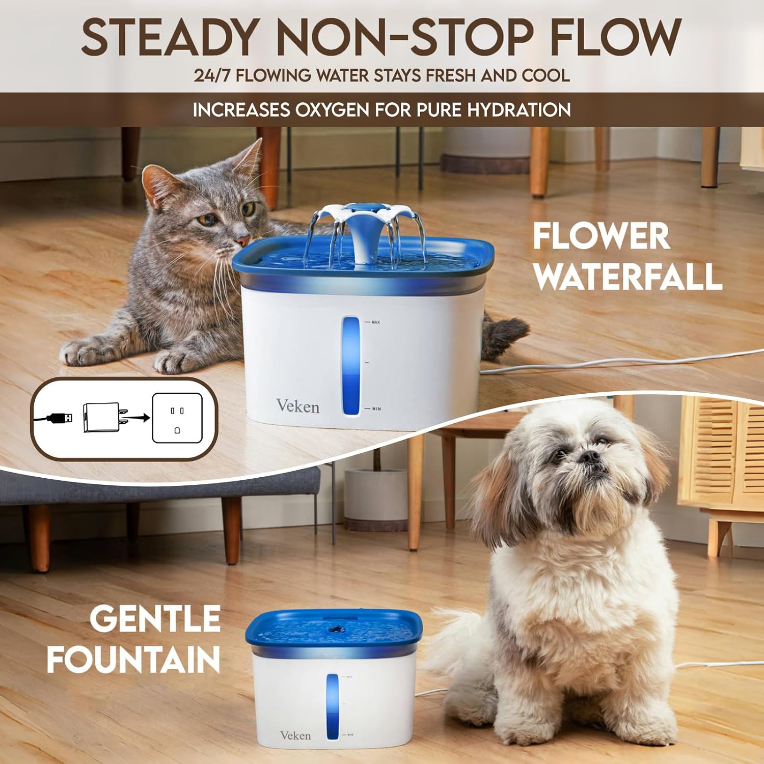 Detalle 2 de Veken 2.8L Pet Fountain with Filters