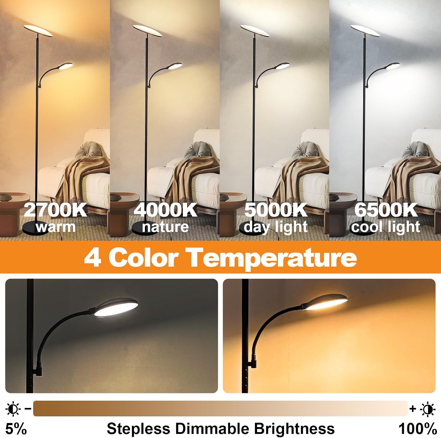 Detalle de marctronic LED Stehlampe 42W dimmbar – 175 cm Höhe