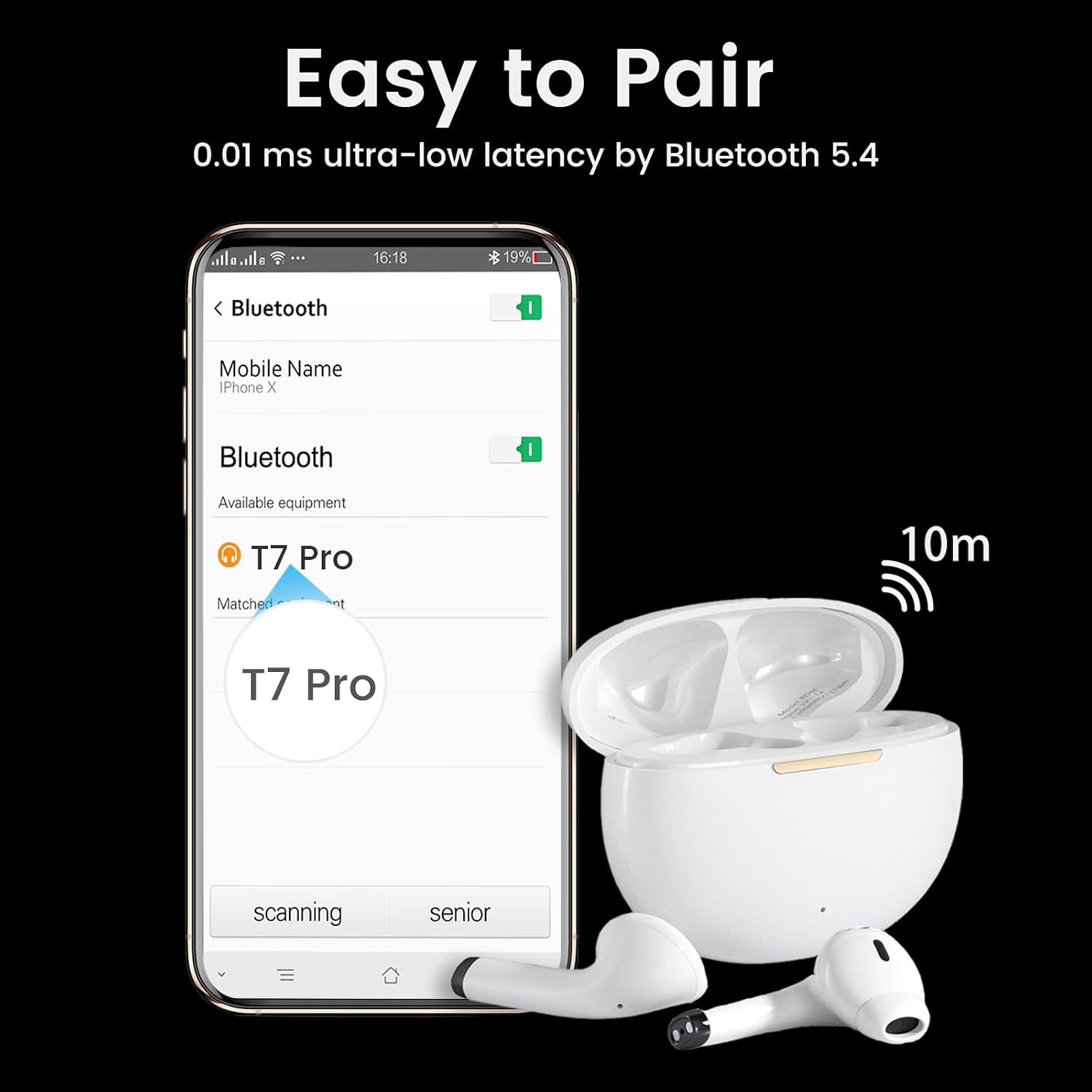 Detalle 2 de yobola Wireless Earbuds: Ultra-light, IPX7 Sport Earphones with Bluetooth 5.4 and 4 HD Mics