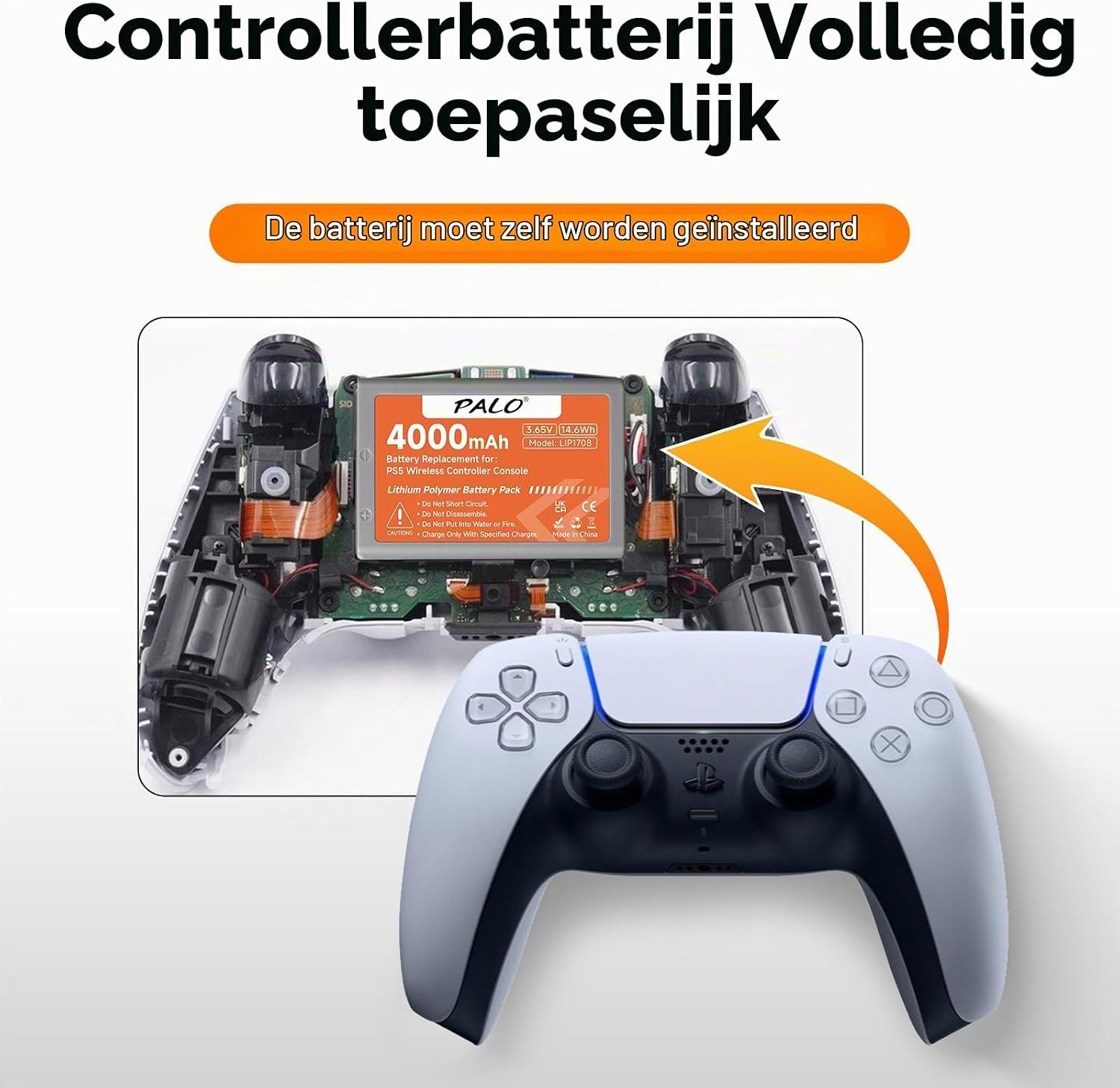Thumbnail 3 de Palogreen PS5-controlleraccu 4000 mAh, oplaadbaar lithium, 3,65 V