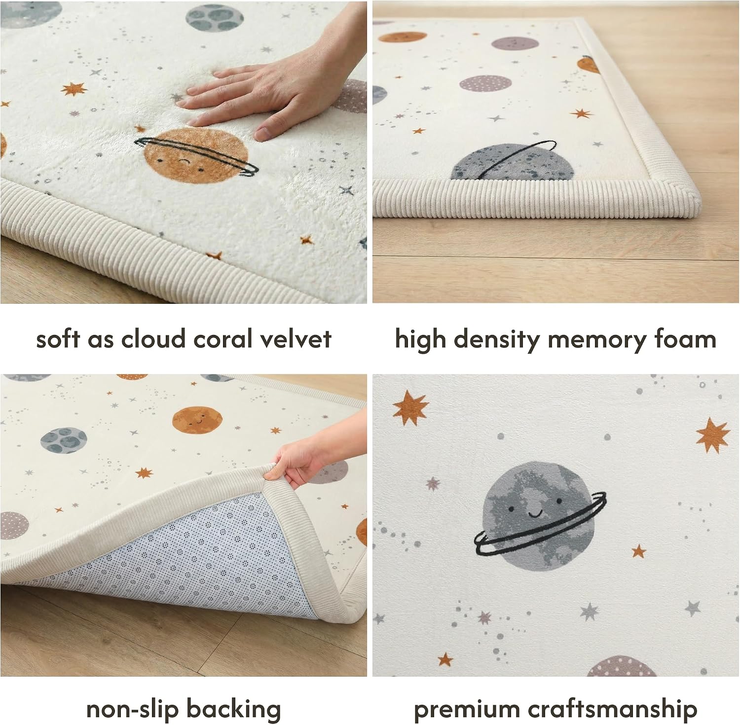 Detalle de Hakuna Matte CloudSoft Baby Play Mat for Floor 60" x 80" – Planets Coral Velvet Memory Foam Rug
