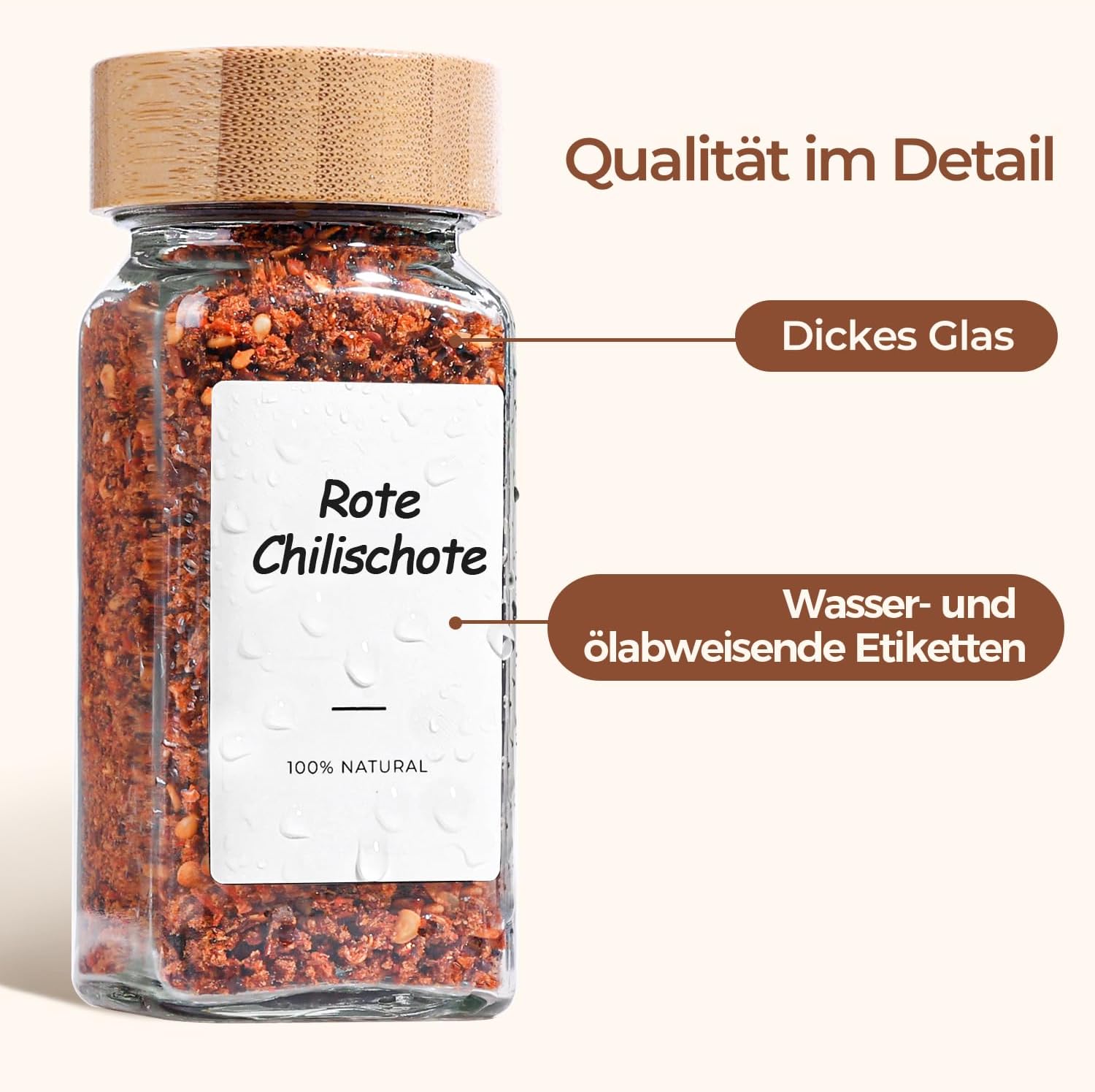 Detalle 1 de ComSaf Glass Spice Jars, 120 ml Square Glass Jars with Bamboo Lids, 6 Pack
