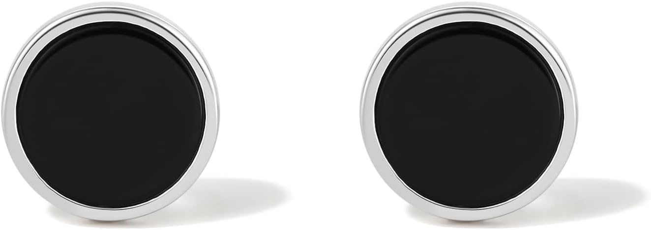 Detalle de 925 Sterling Silber Ohrringe Schwarz Achat – Runde Steinfassung, hypoallergen, für Damen und Herren